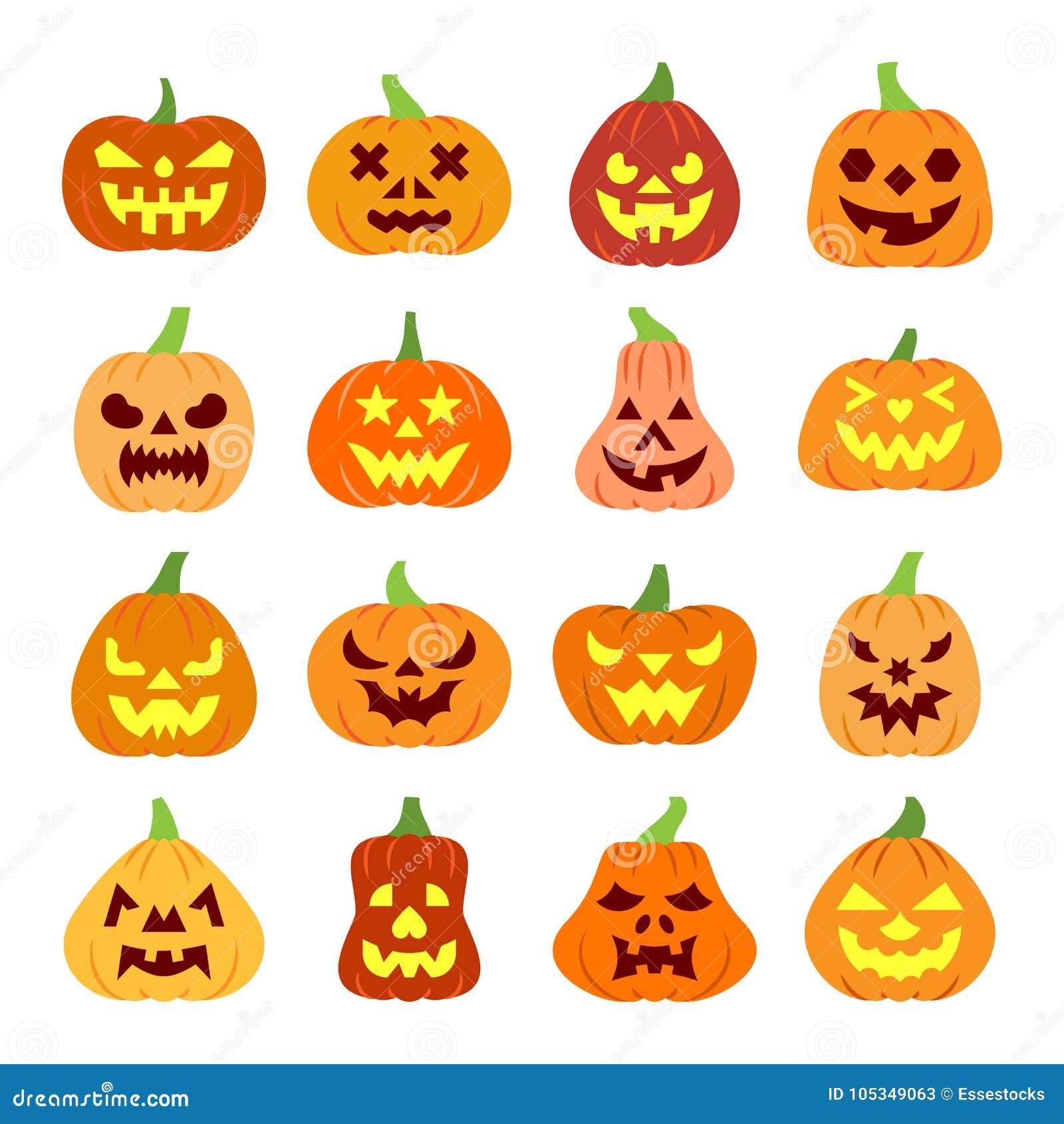 Colorful Carving Face Halloween Pumpkin Icon Set Stock Vector ...