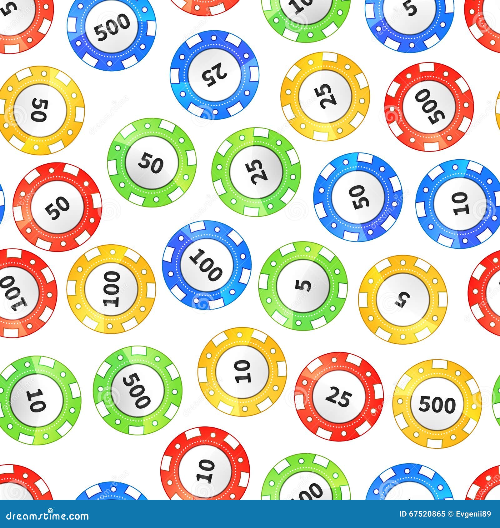 Colorful Casino Chips on White Seamless Pattern Stock Illustration