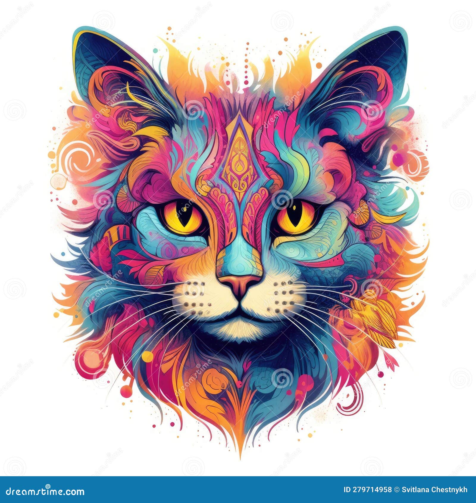 colorful cat head art, artistic , multicolor paint splash, generative ai