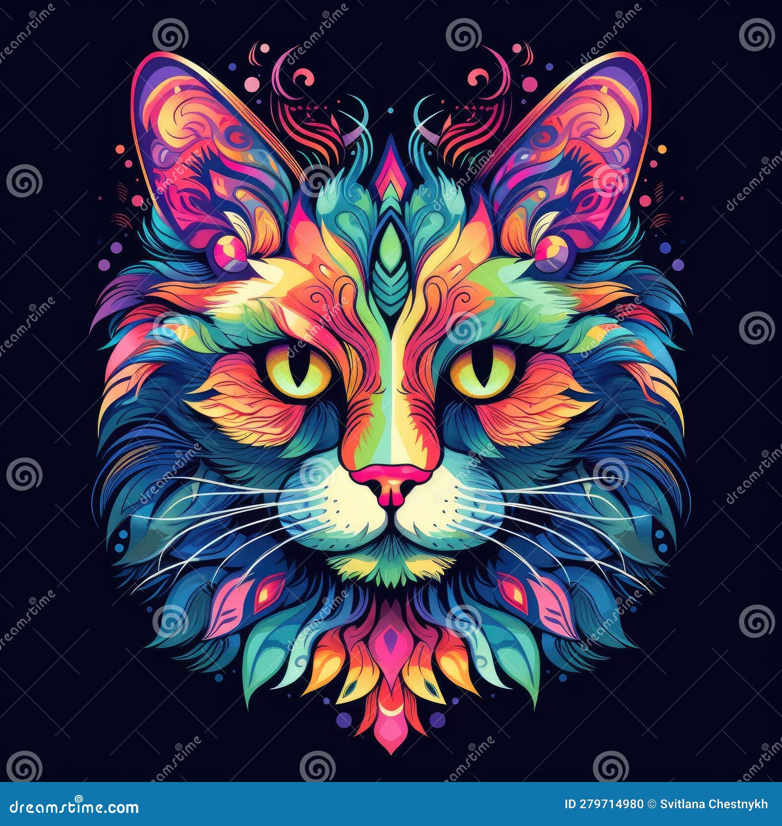 colorful cat head art, artistic , multicolor paint splash, generative ai