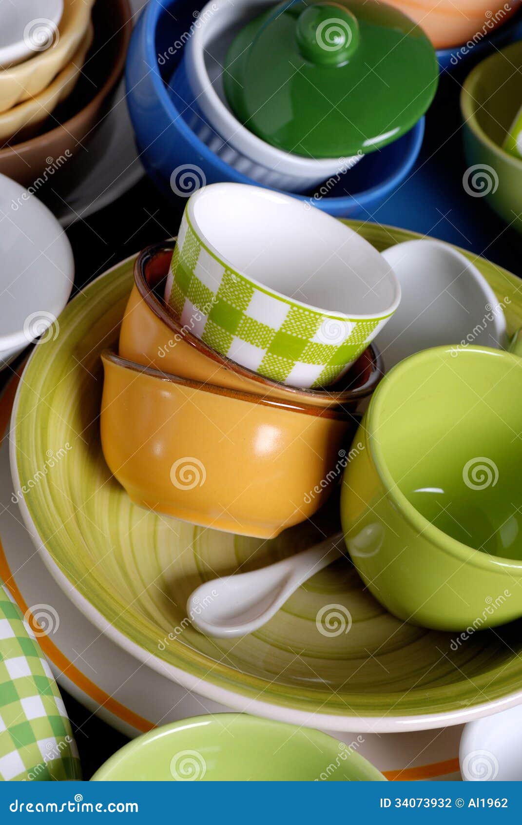 Colorful Ceramic Kitchen Utensils Stock Photo Image of background