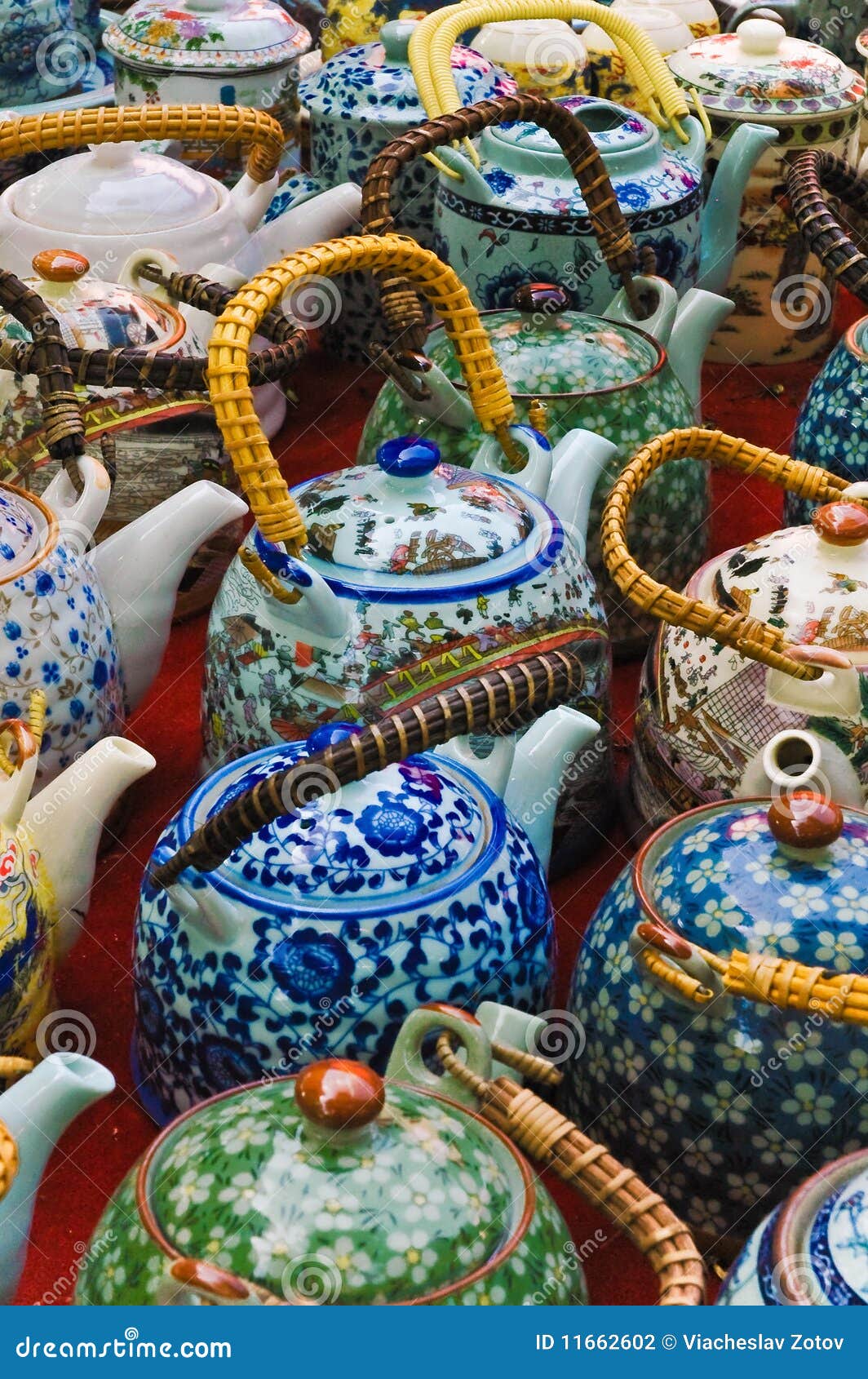 Colorful Ceramic Oriental Teapots. Stock Photo Image of kitchen