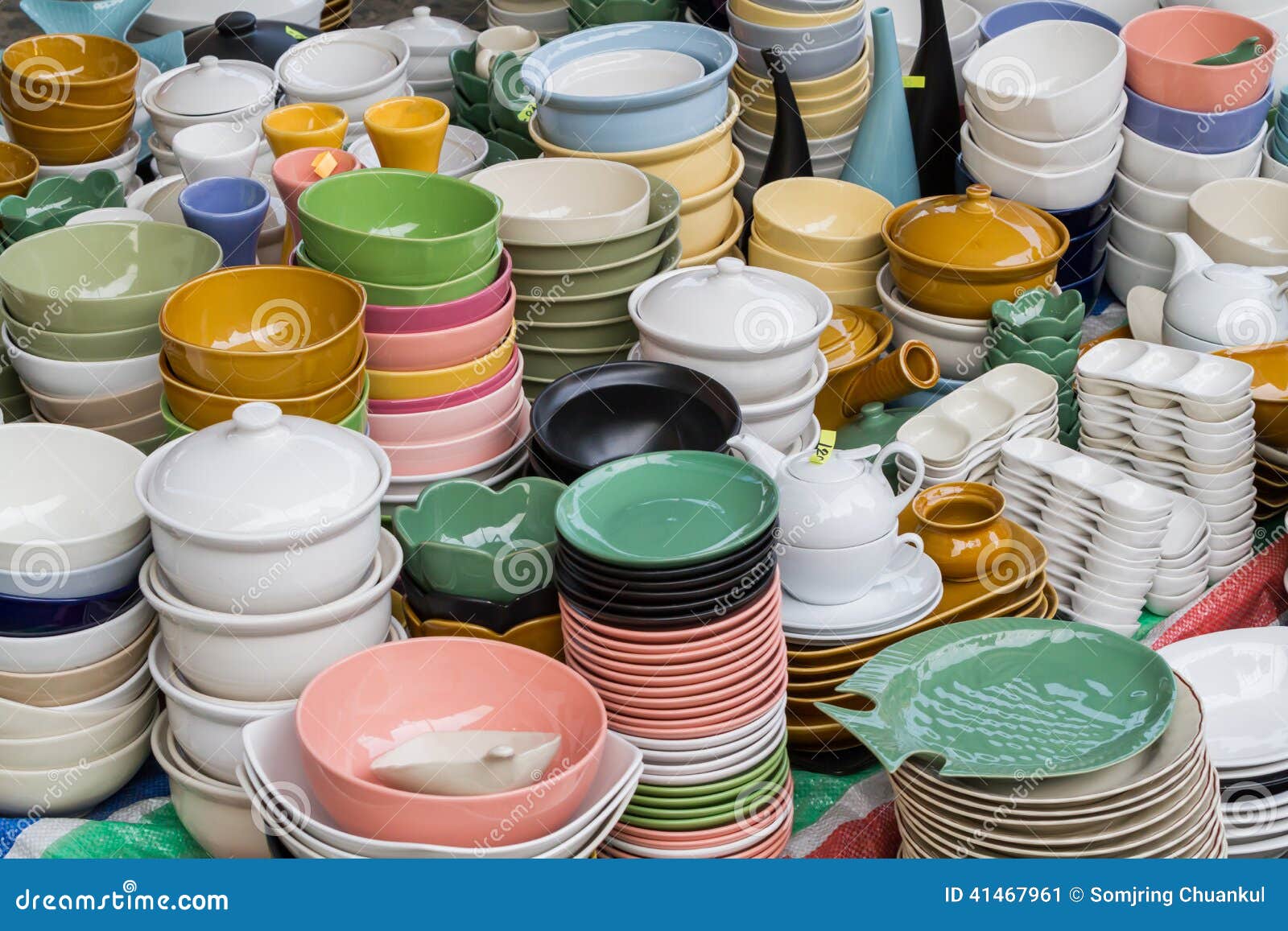 Colorful Ceramic Plates and Bowls Stock Image Image of ceramics, bowl