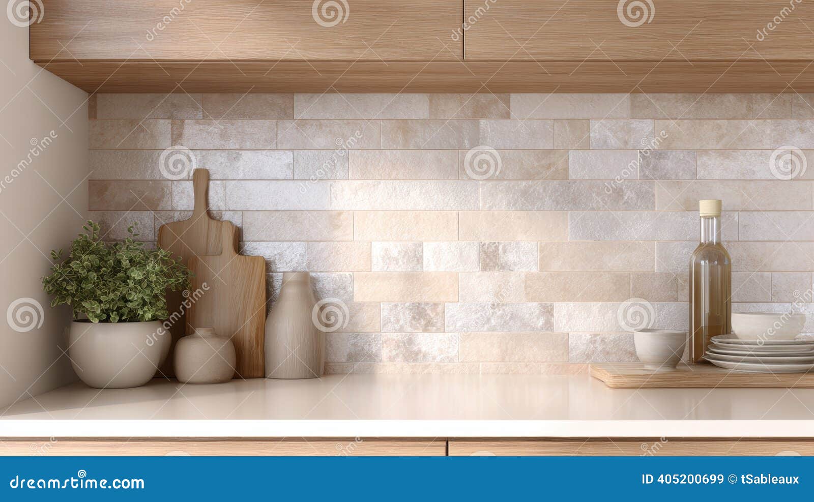 Colorful Ceramic Tiles Create a Textured Accent Wall in a Stylish Kitchen  with Natural Decor Elements Stock Image - Image of stylish, style: 405200699, image size:1600x987