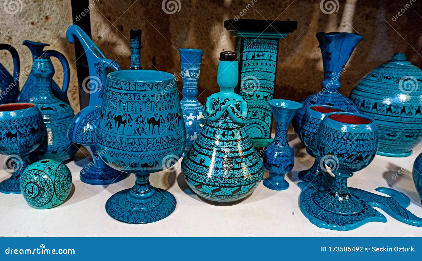 colorful turkish traditional ceramic handycrafts in a local pottery shop in cappadocia