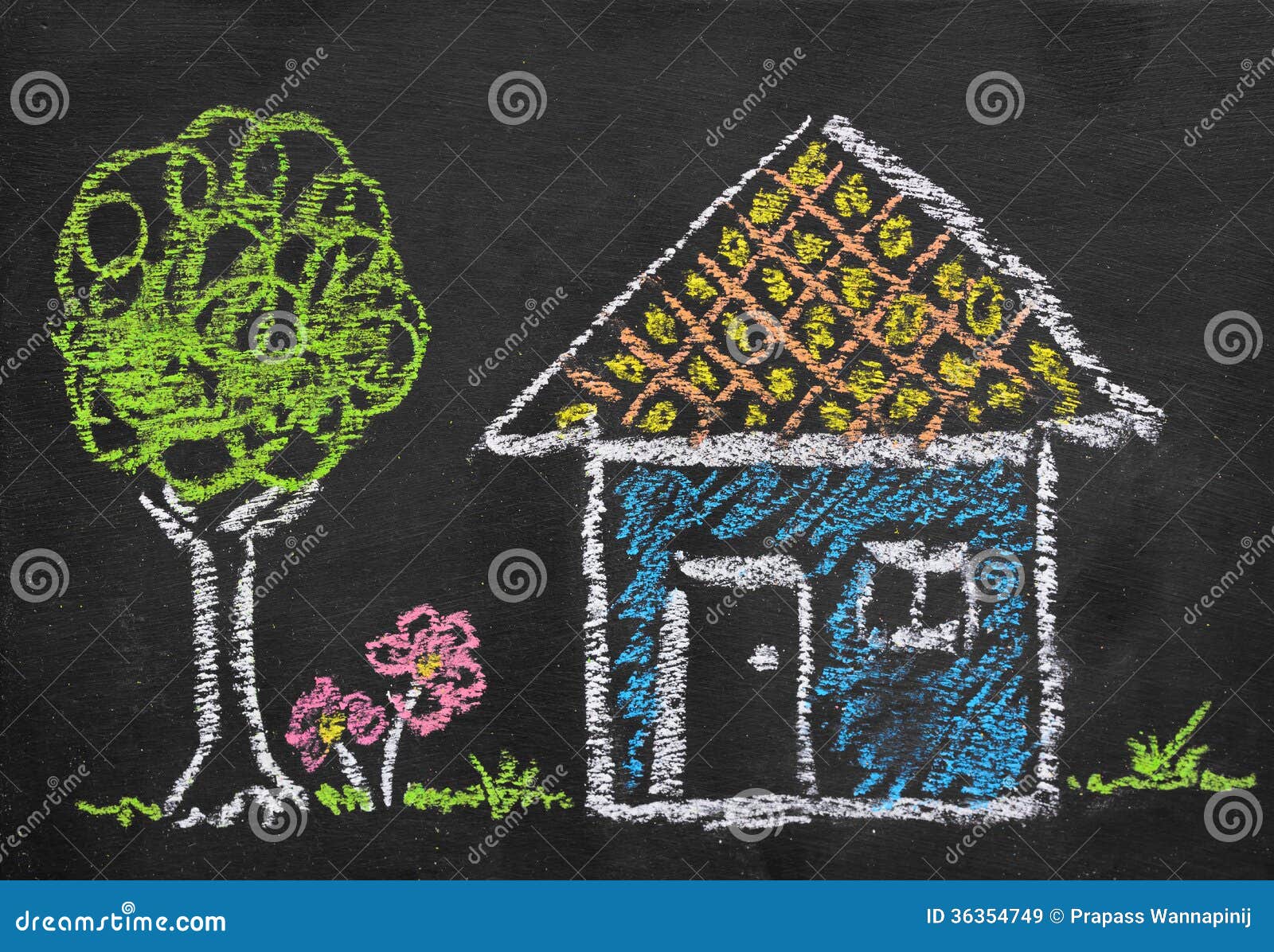 Colorful Chalk Illustration of Home by Kid Stock Image Image of space