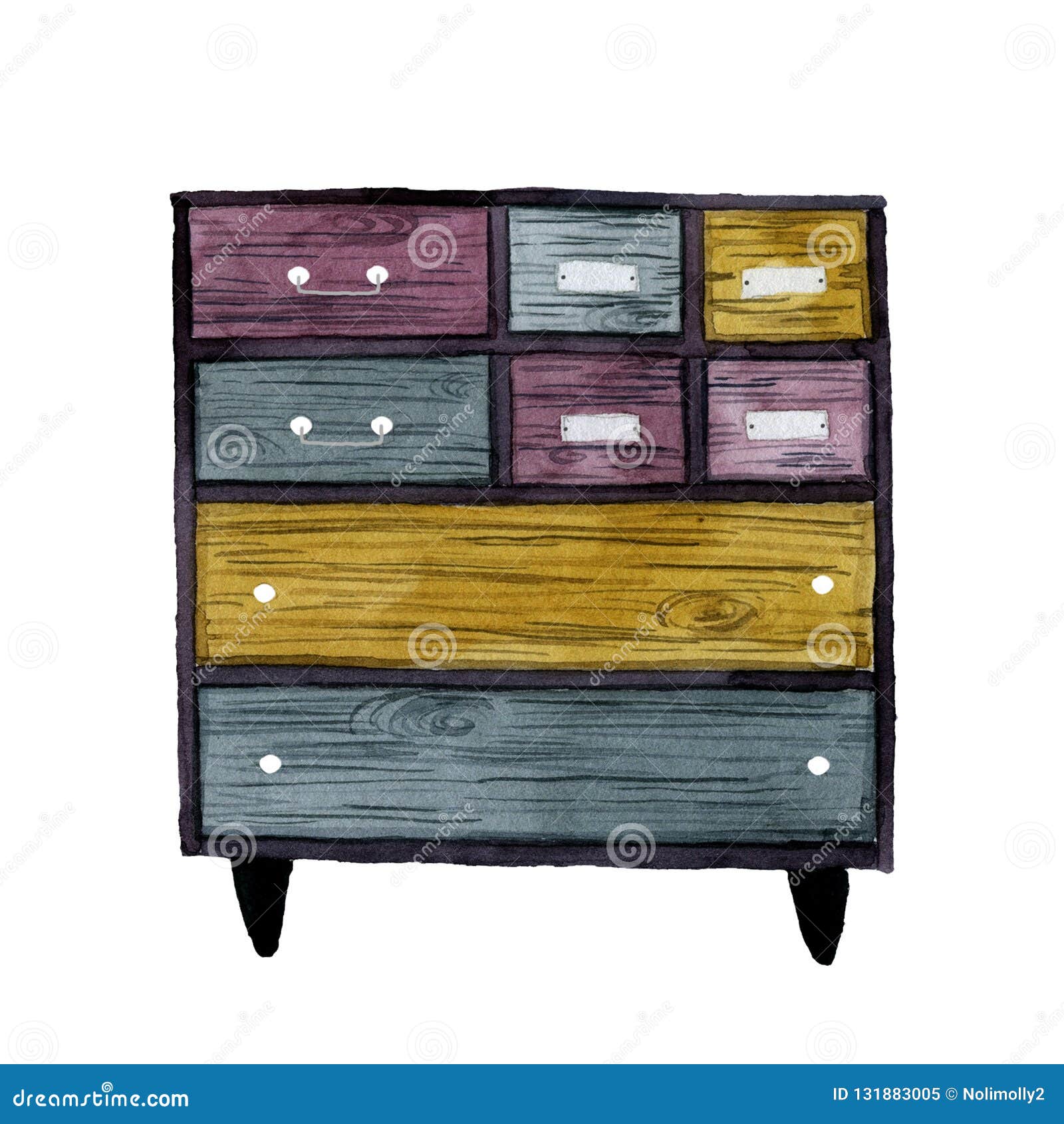 Colorful Yellow Gray Purple Chest Of Drawers Stock Illustration