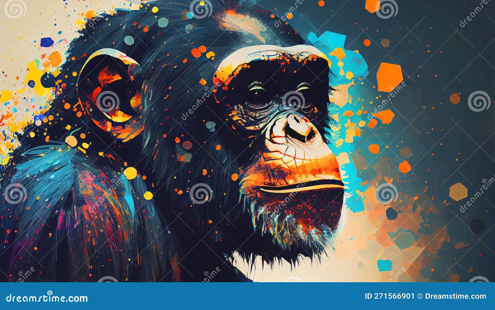 Colorful Chimp Monkey Art Wallpaper Stock Illustration Illustration