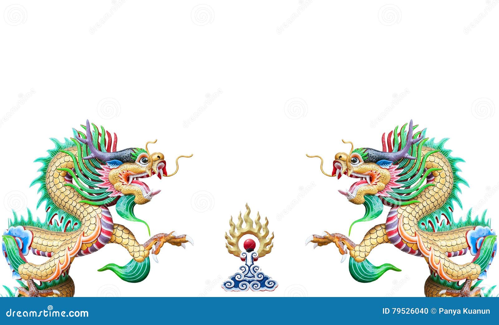 Colorful Chinese Dragon Statue on White Background. Stock Photo Image