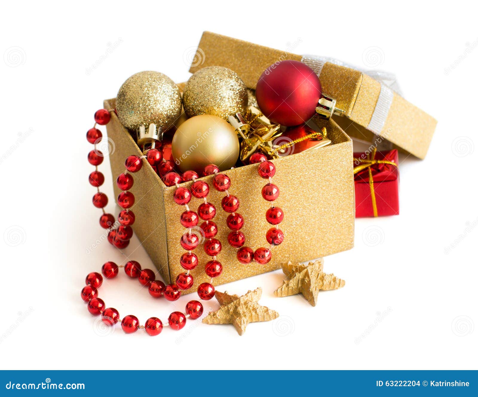 Colorful Christmas Decorations in a Gift Box Stock Photo Image of december, white 63222204