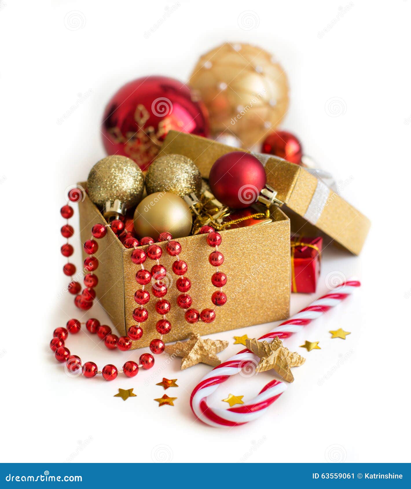Colorful Christmas Decorations in a Gift Box Stock Image Image of xmas, december 63559061