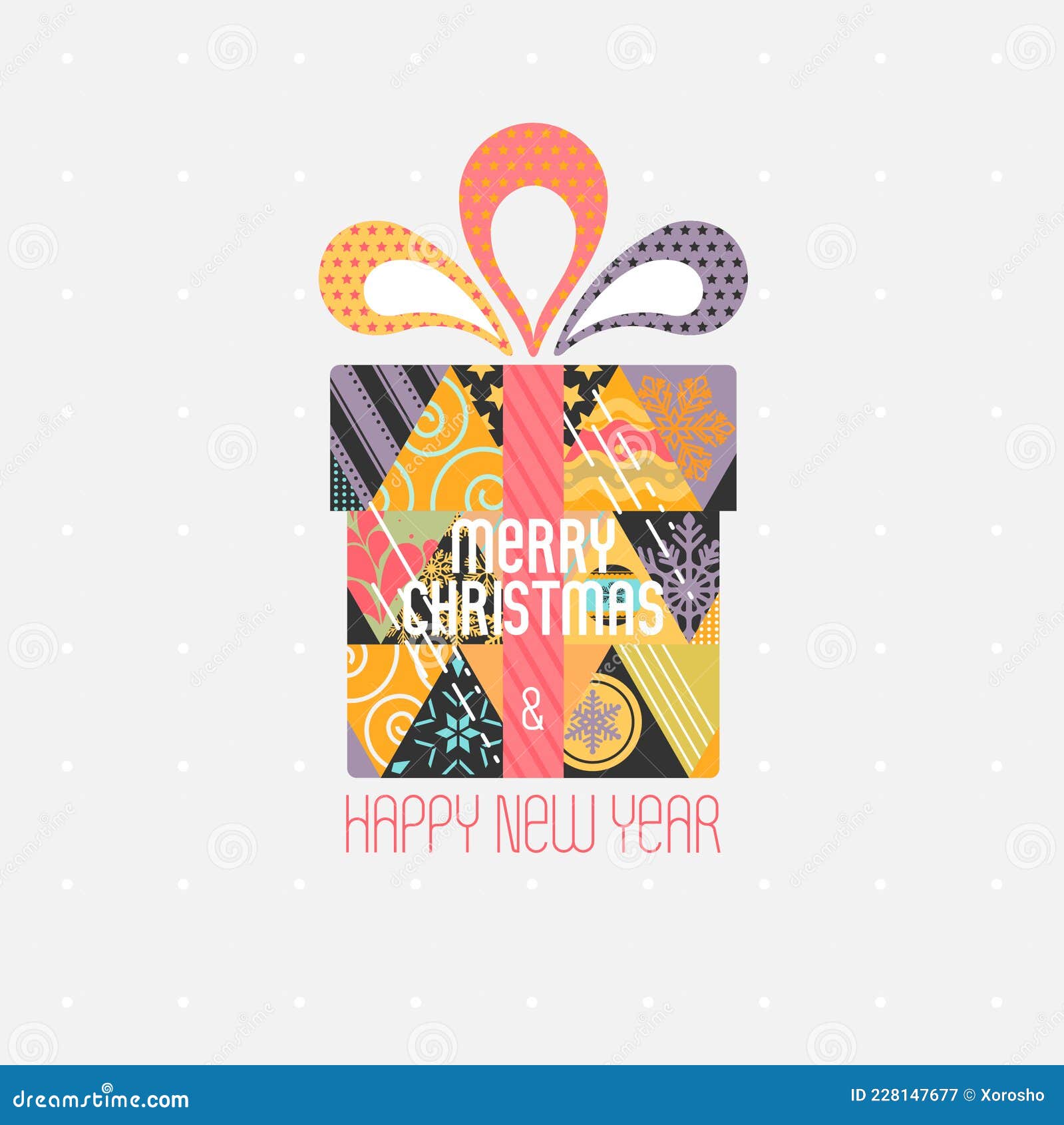 Colorful Christmas Gift Box. Greeting Card Design Stock Vector