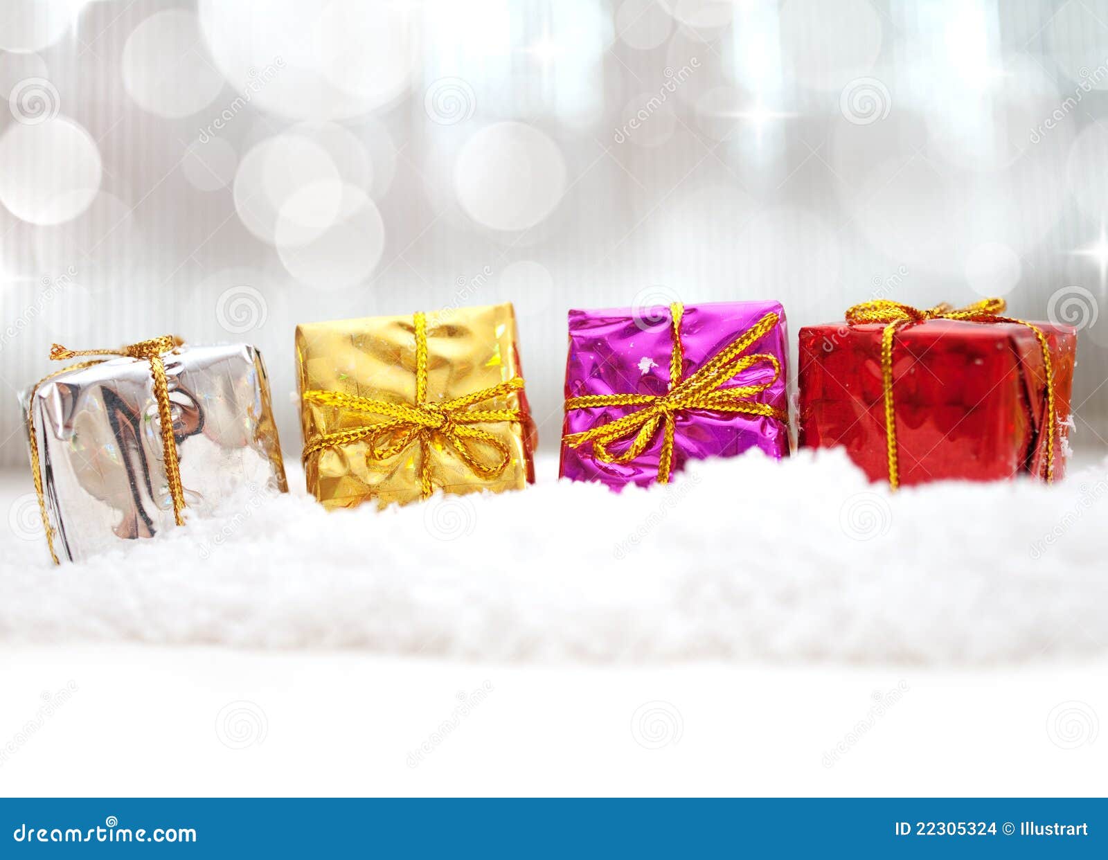 Colorful Christmas Gifts in Snow Stock Photo - Image of decor, light ...
