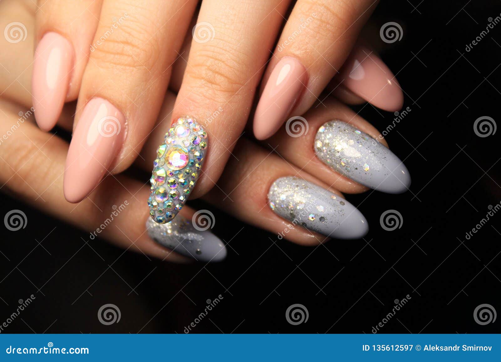 Glitter Winter Nail Design with Rhinestones - wide 6