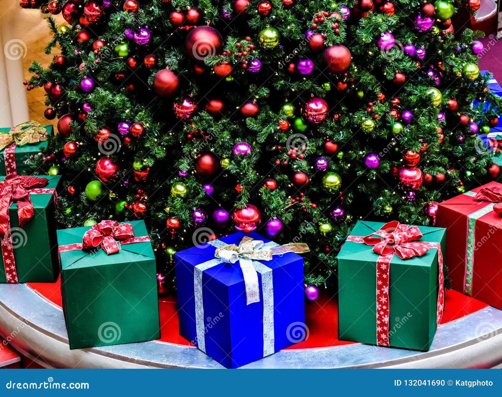 Decorated Christmas Tree with Gift Boxes Stock Photo Image of winter