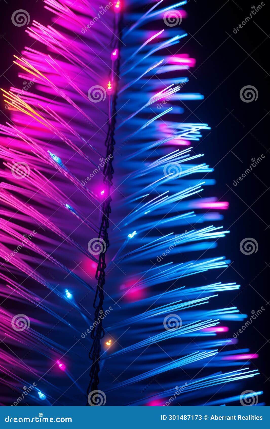 A Colorful Christmas Tree is Lit Up with Blue and Pink Lights Stock