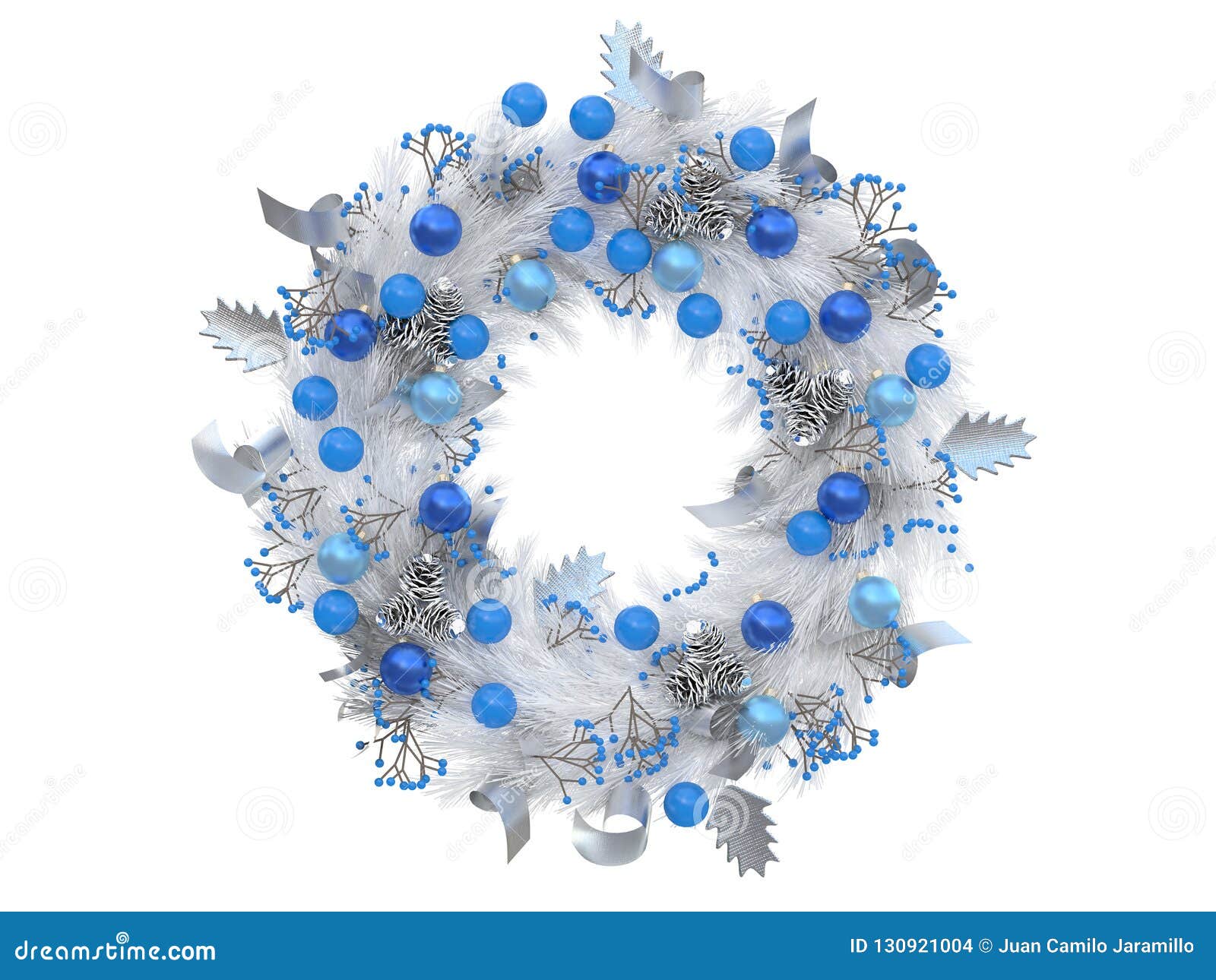 colorful christmas wreath  with red and yellow balls on a white background 3d rendering