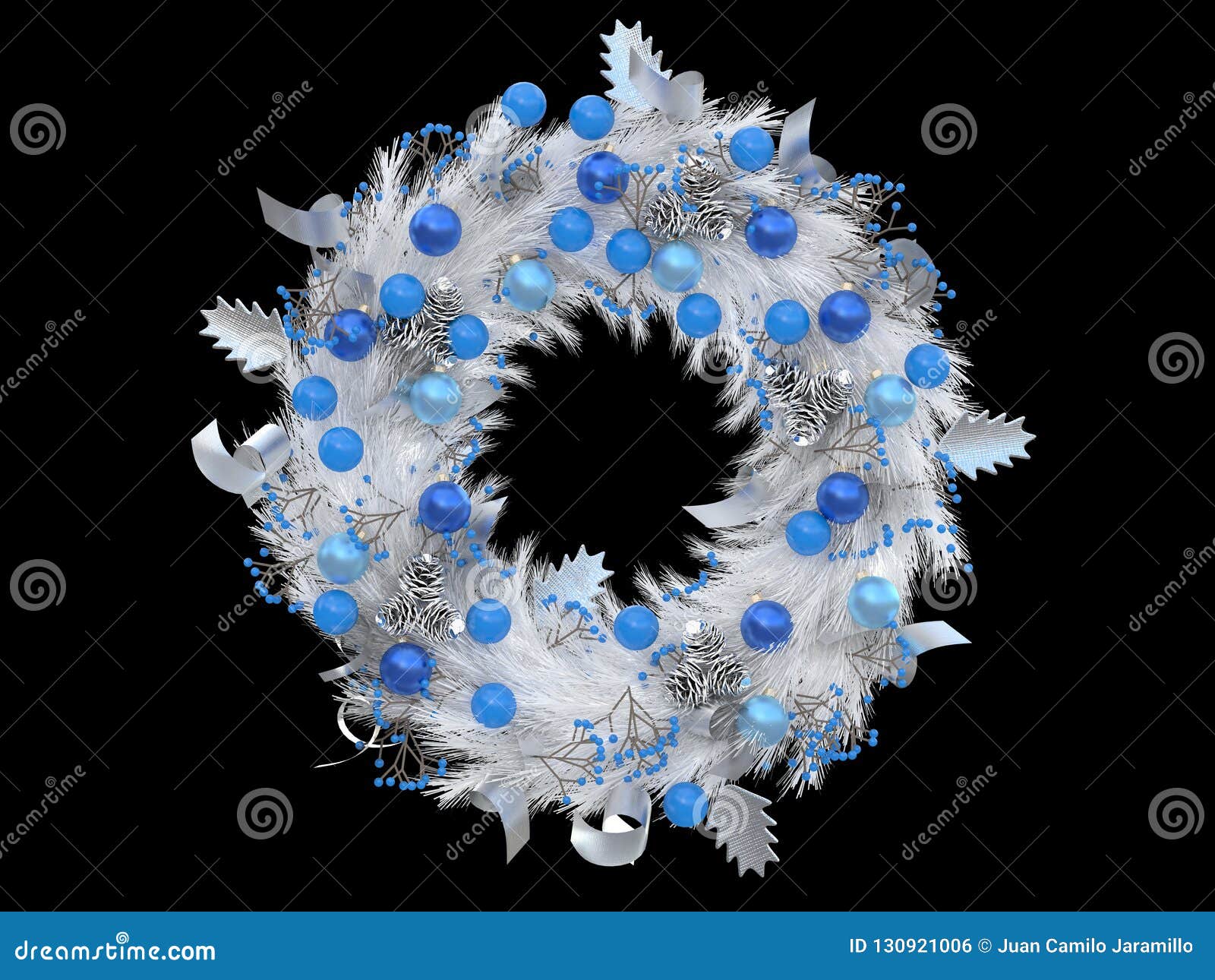 colorful christmas wreath  with red and yellow balls on a white background 3d rendering