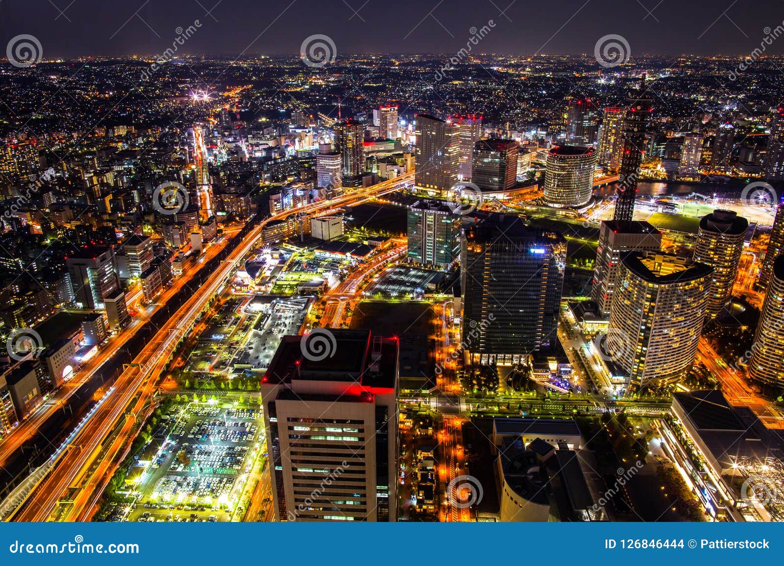 A Colorful Of Cityscape Night Top View Of Yokohama Stock