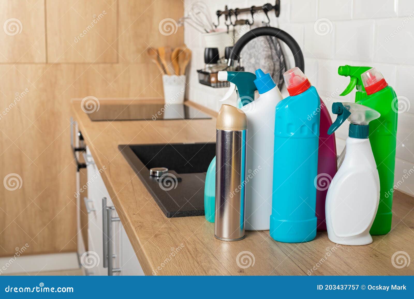 Cleaning items stock image. Image of antiseptic, bottle 203437757