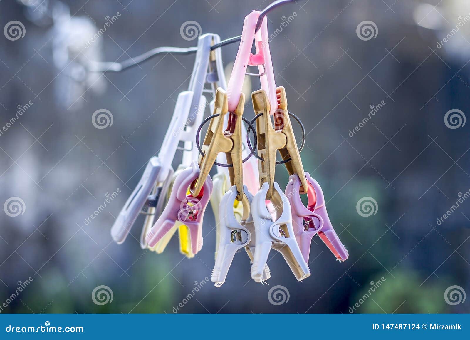 Colorful Clothespin or Clothes Peg or Clothes Clip on a Clothesline