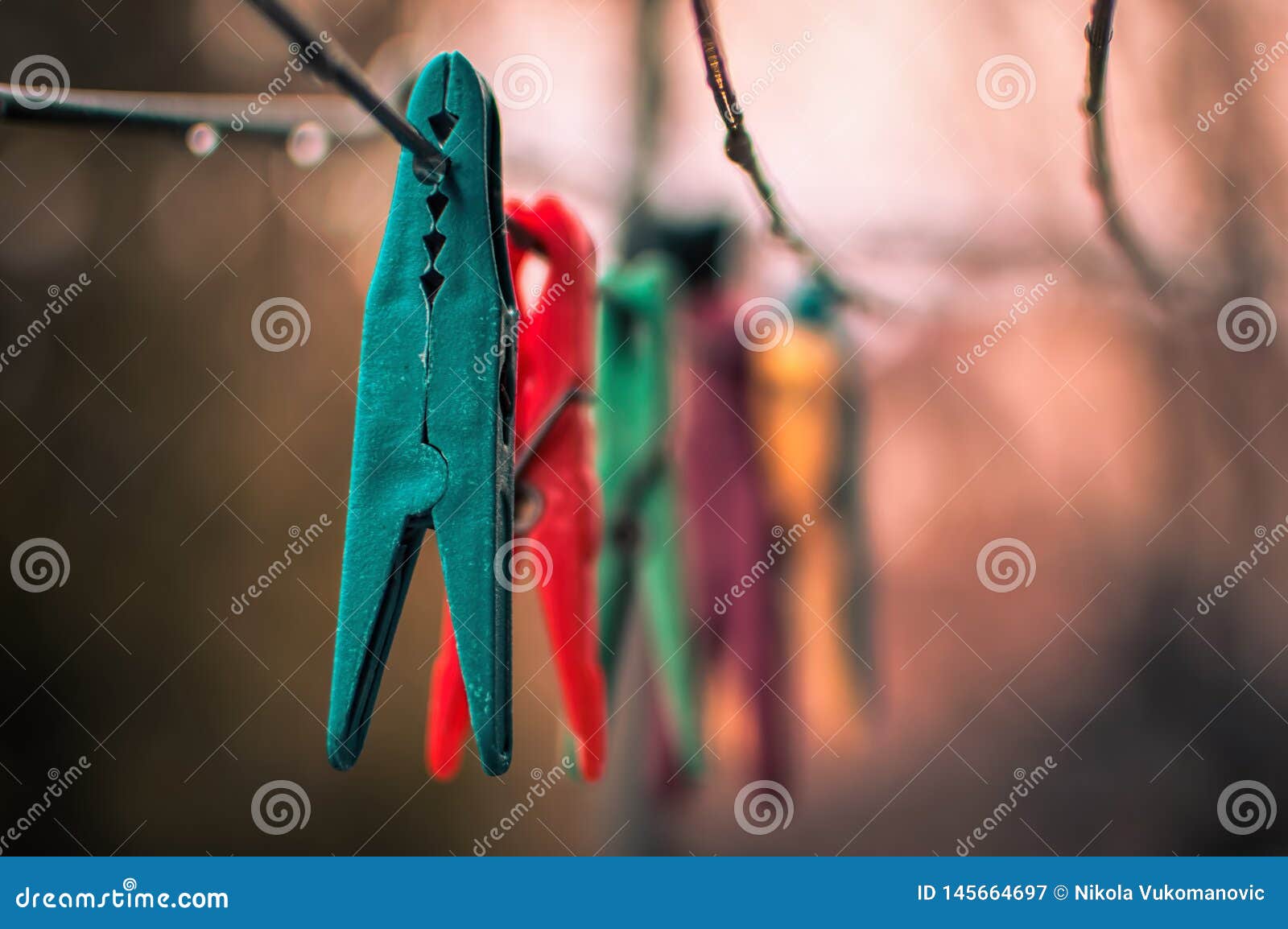 Colorful Clothespins on the Rope. Stock Image Image of cloth, laundry
