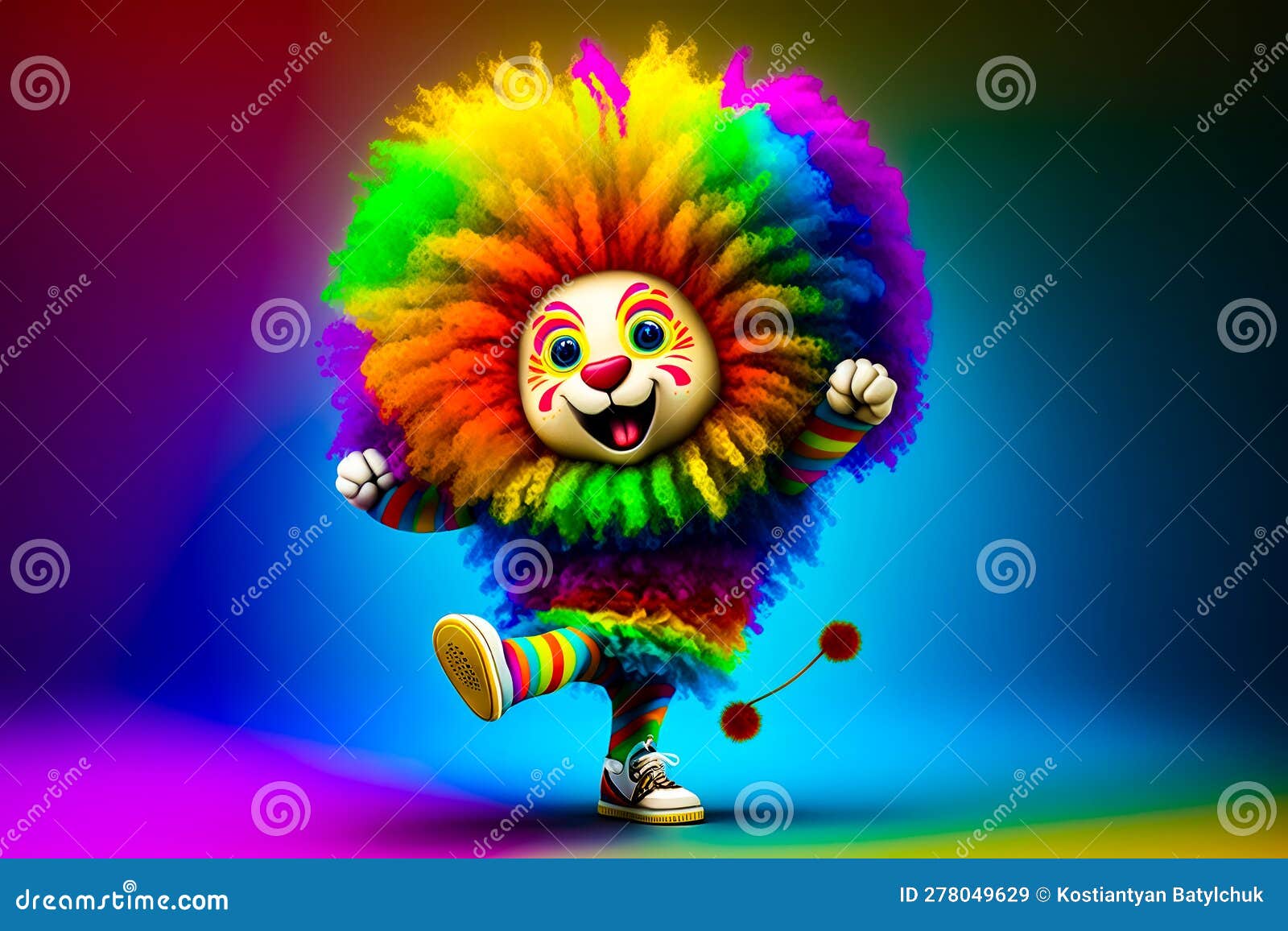 Colorful clown with blue hair and polka dot outfit - wide 3