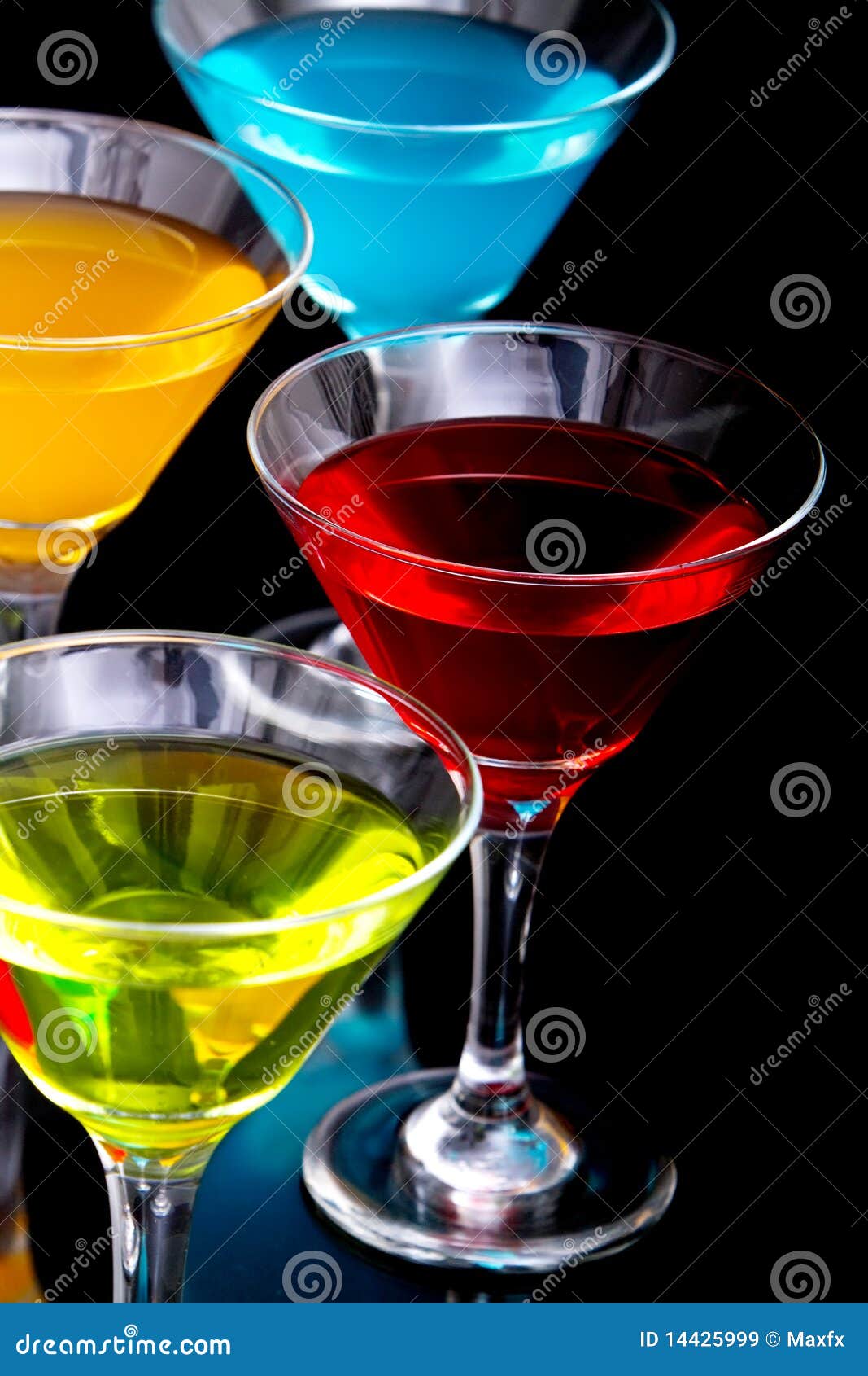 Colorful Cocktails in Glasses Stock Image Image of black, shiny 14425999