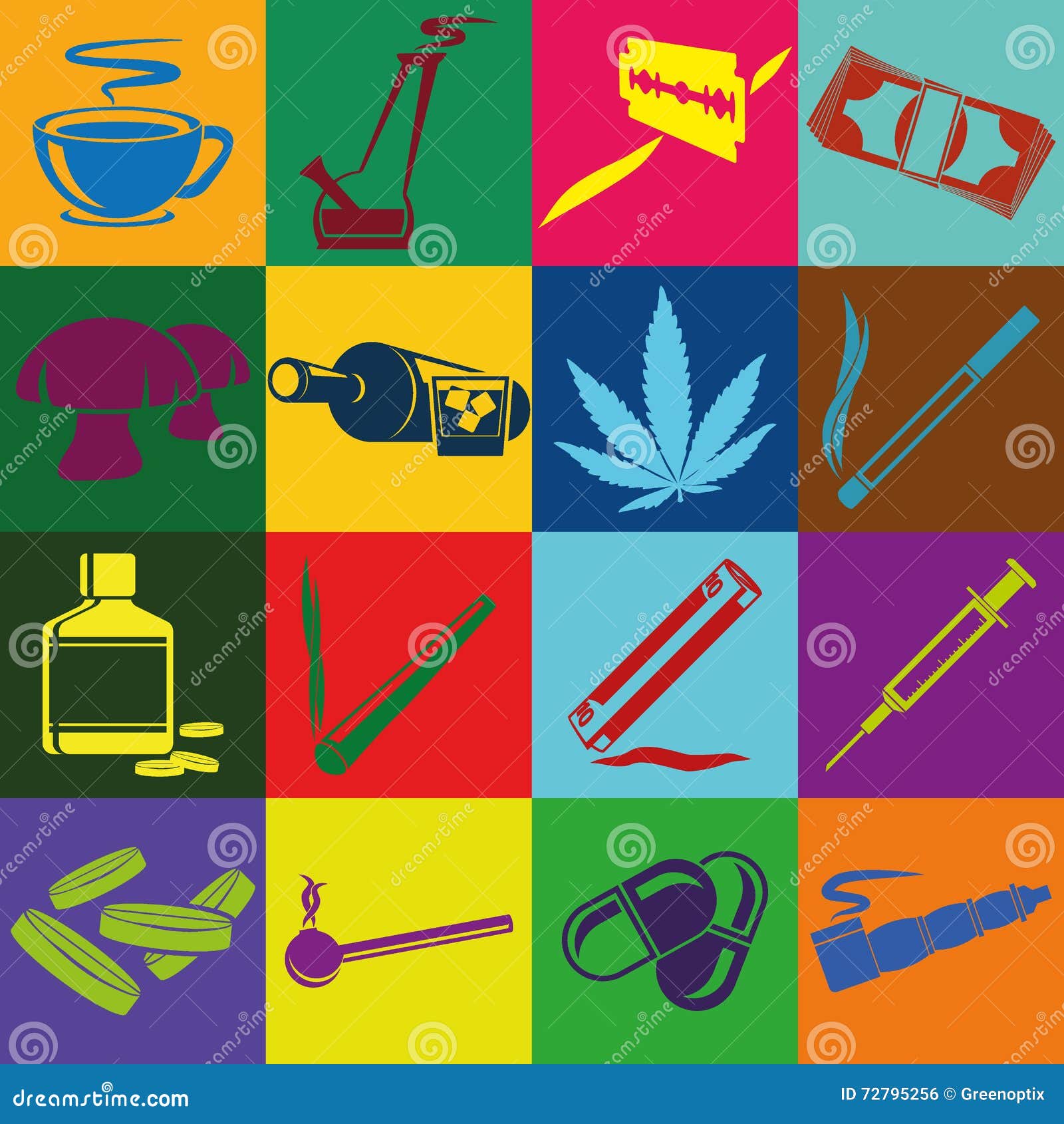 Colorful Collage Drugs stock vector. Illustration of weed 72795256