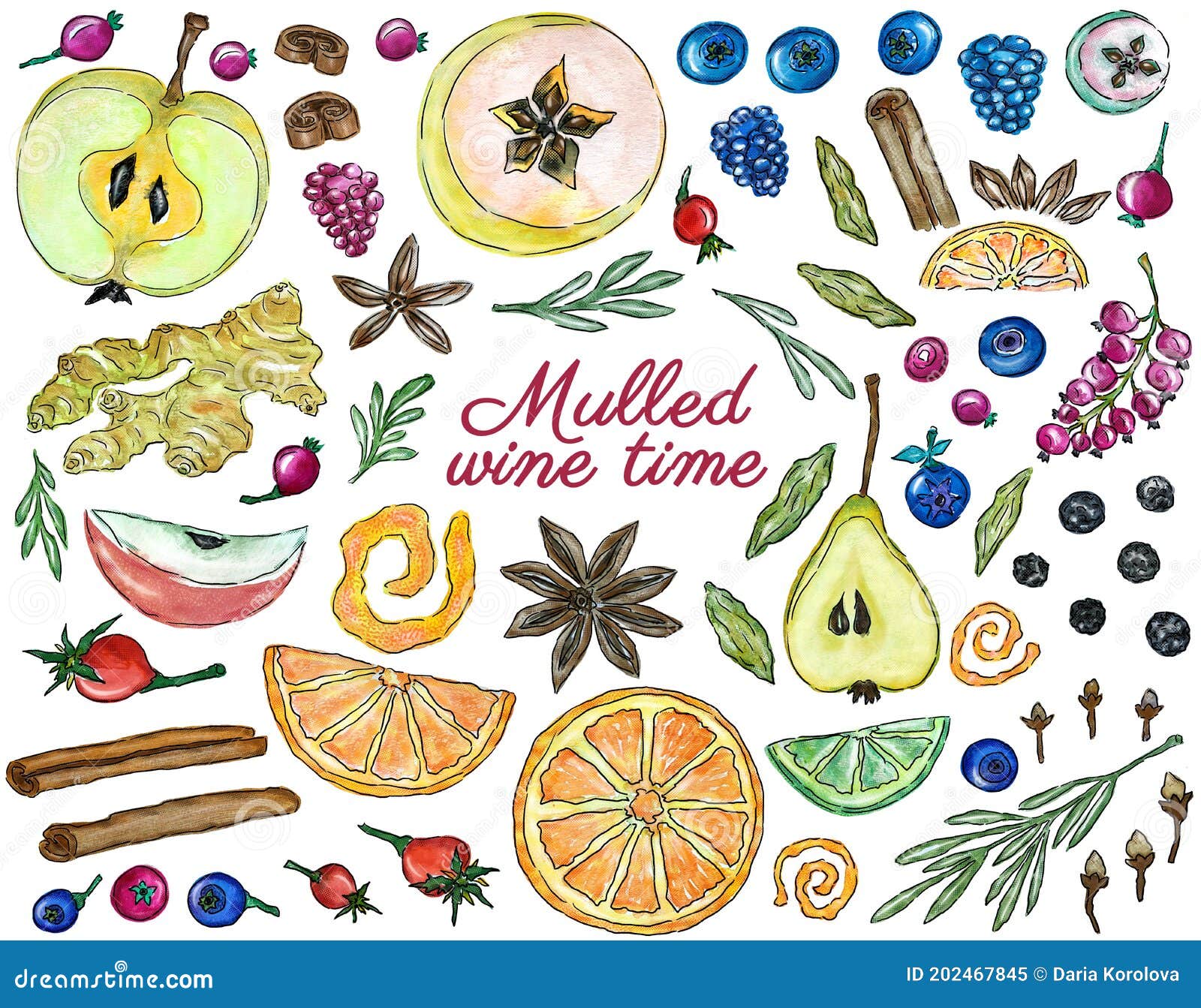 Colorful Collection Ingredients For Mulled Wine, Hot Winter Drinks