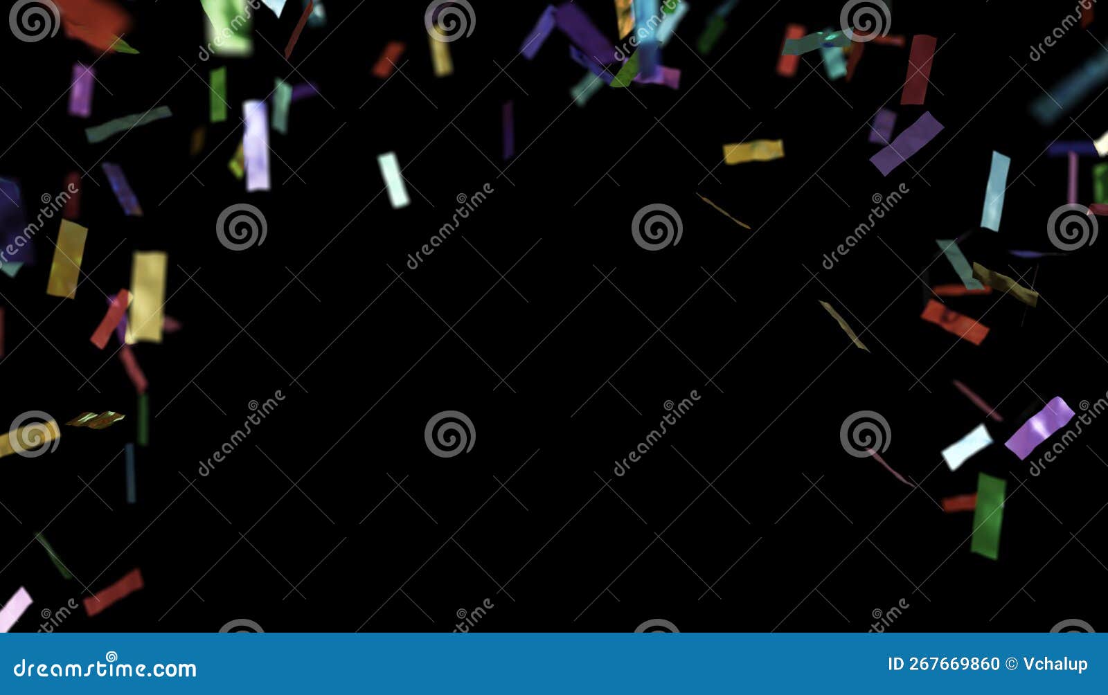 Colorful Confetti Falling Down Isolated on Black Background Stock Photo