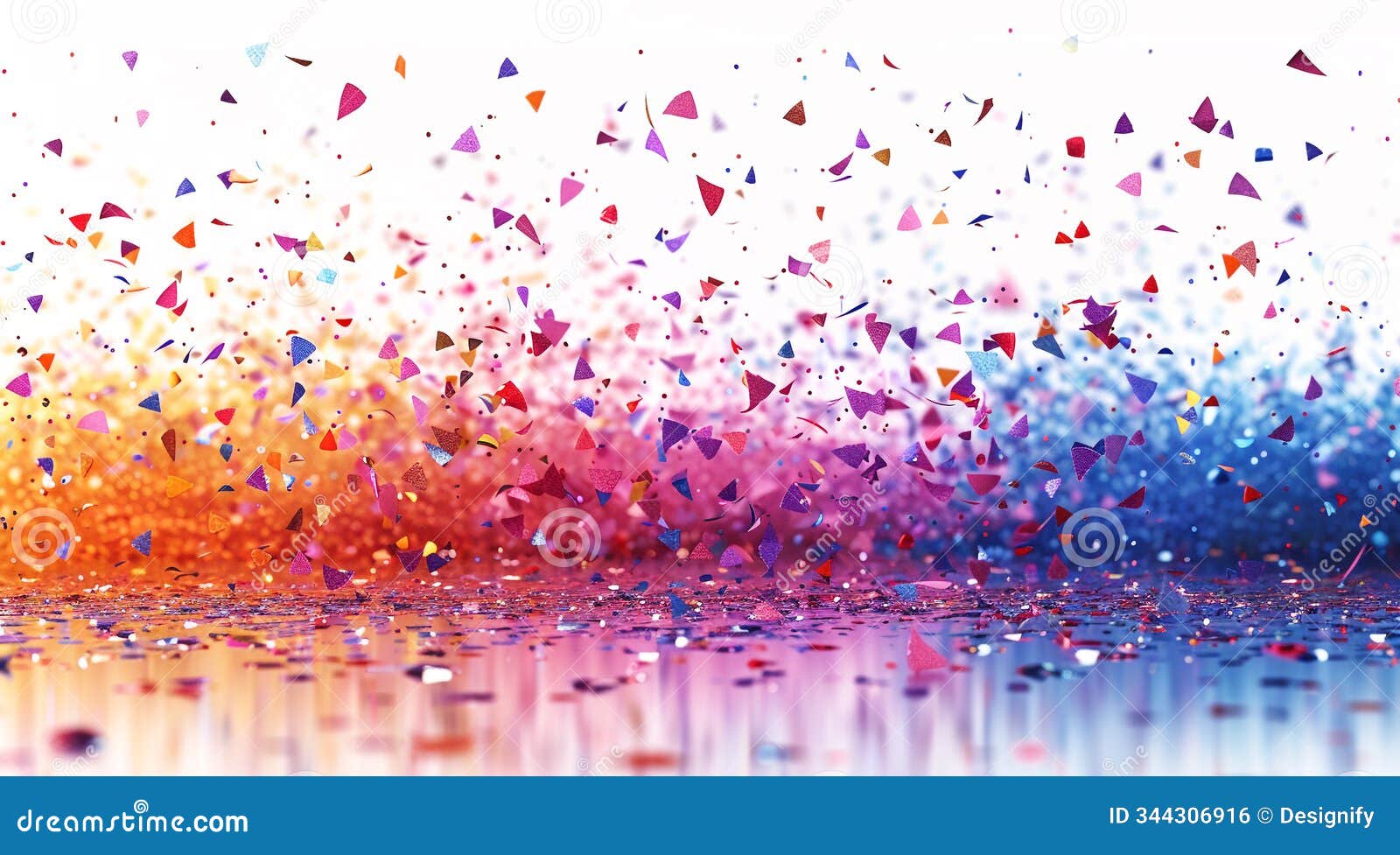 colorful confetti falling on a white background,   with a copy space area for text and messages