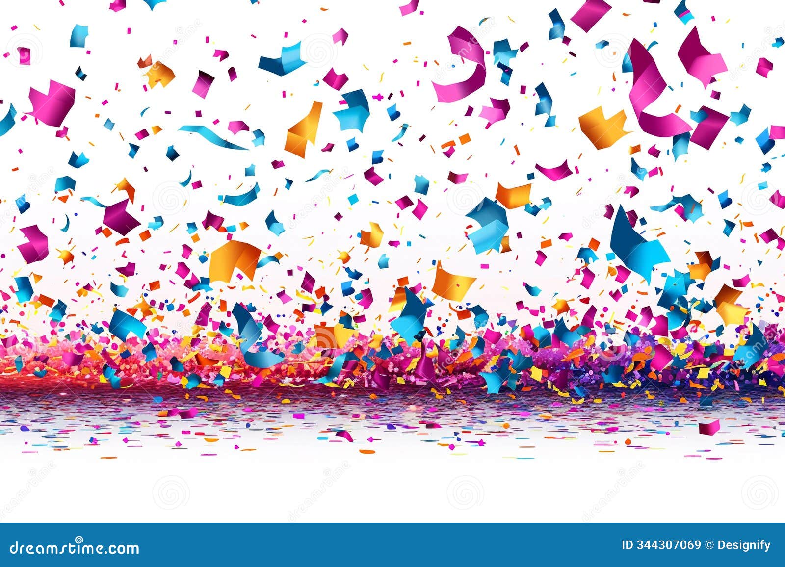 colorful confetti falling on a white background,   with a copy space area for text and messages
