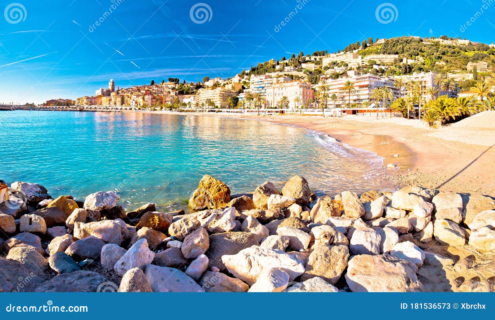 Colorful Cote D Azur Town of Menton Beach and Architecture Panoramic ...