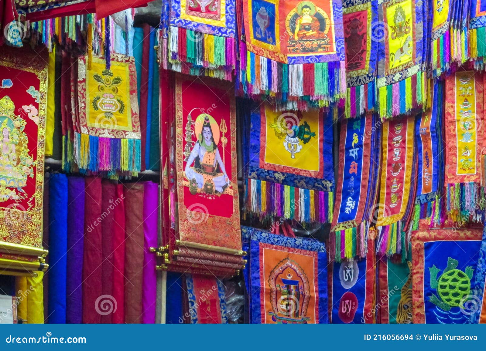 colorful coth and souvenirs at the market in india