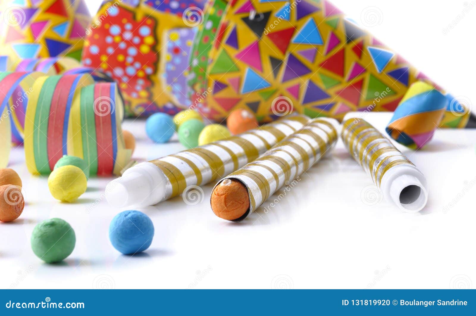 Colorful Cotillons for Party on White Stock Photo - Image of