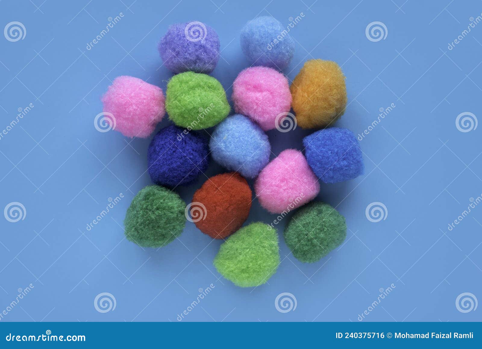 Colorful Cotton Balls on Blue Background Stock Photo Image of wool