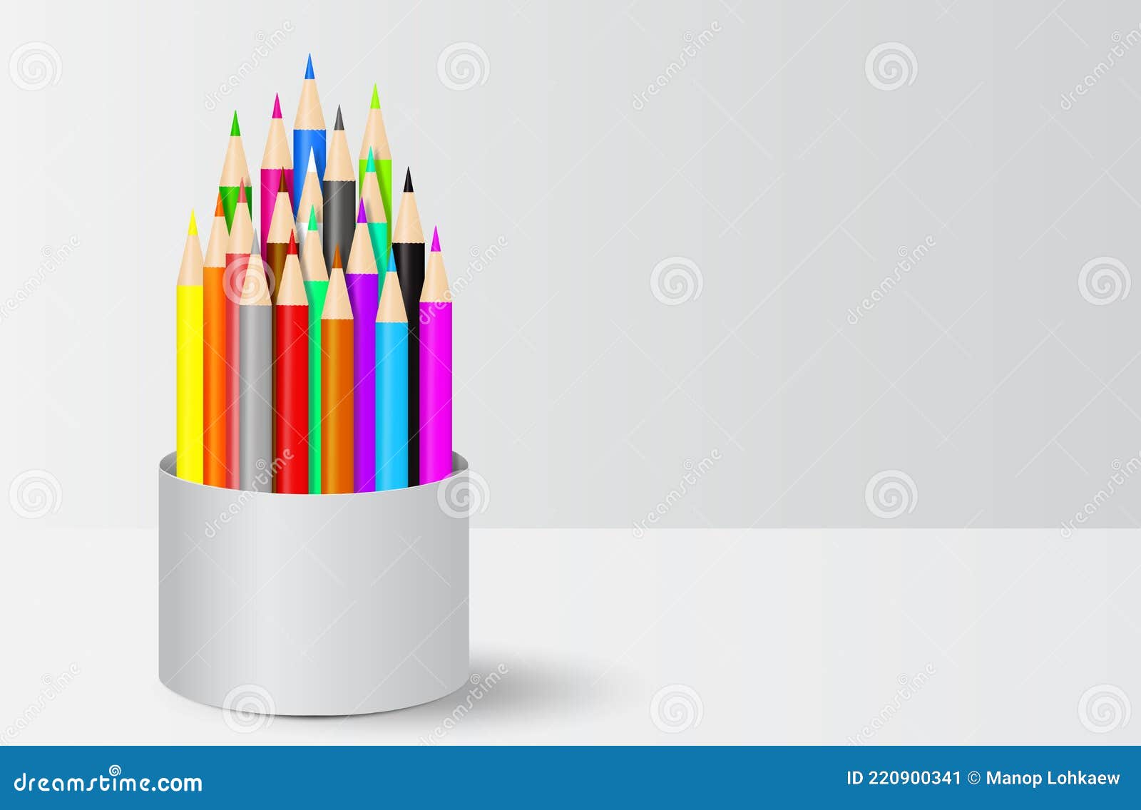 Colorful Crayon Colored Pencils in Cup Holder Vector Illustration Stock