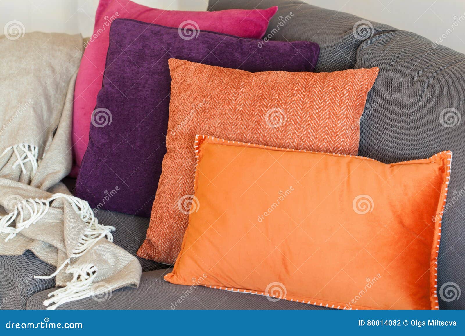 Colorful Cushion on Sofa Cozy Home Autumn Stock Photo Image of