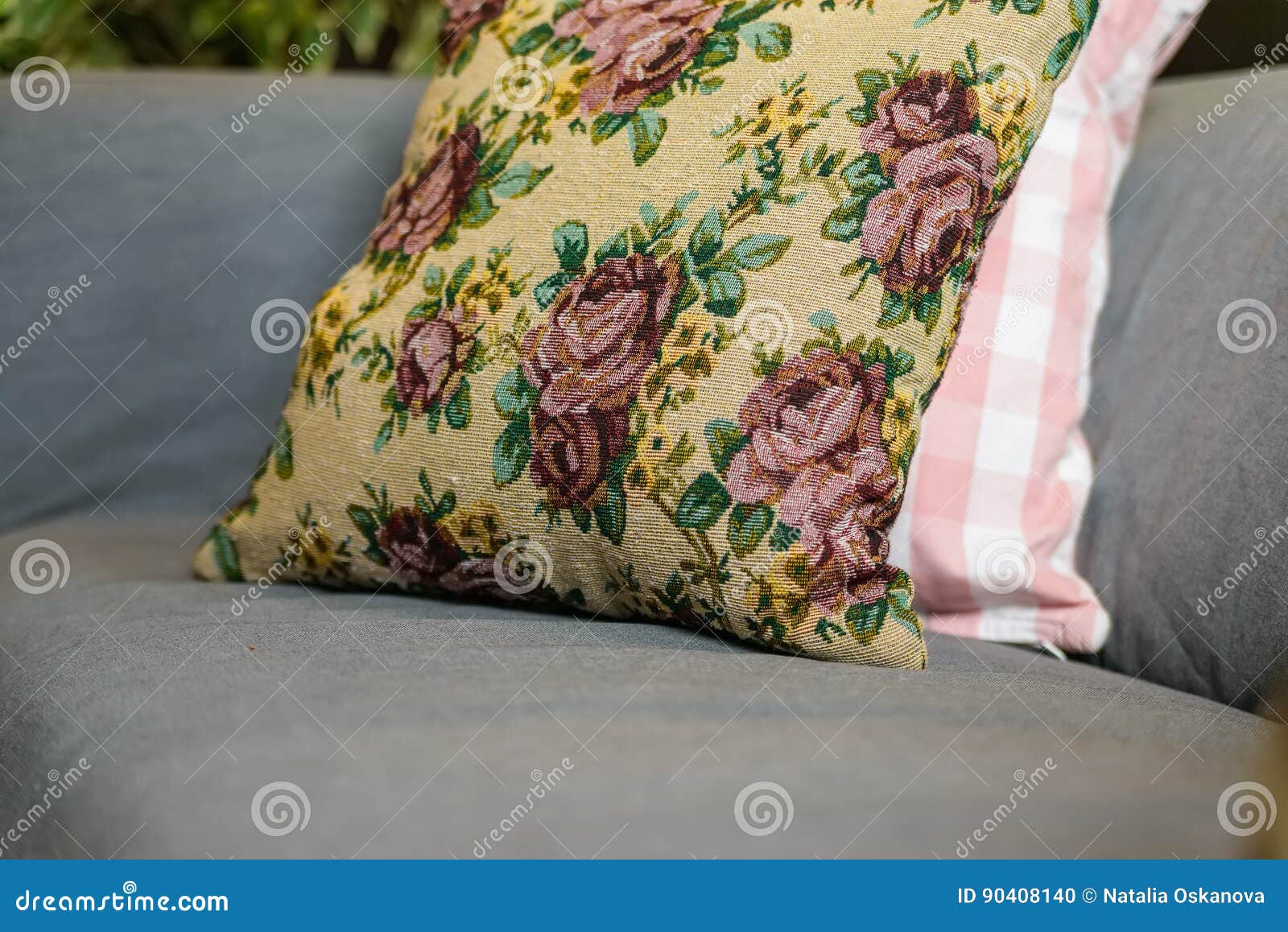 Colorful cushions on sofa stock photo. Image of house 90408140