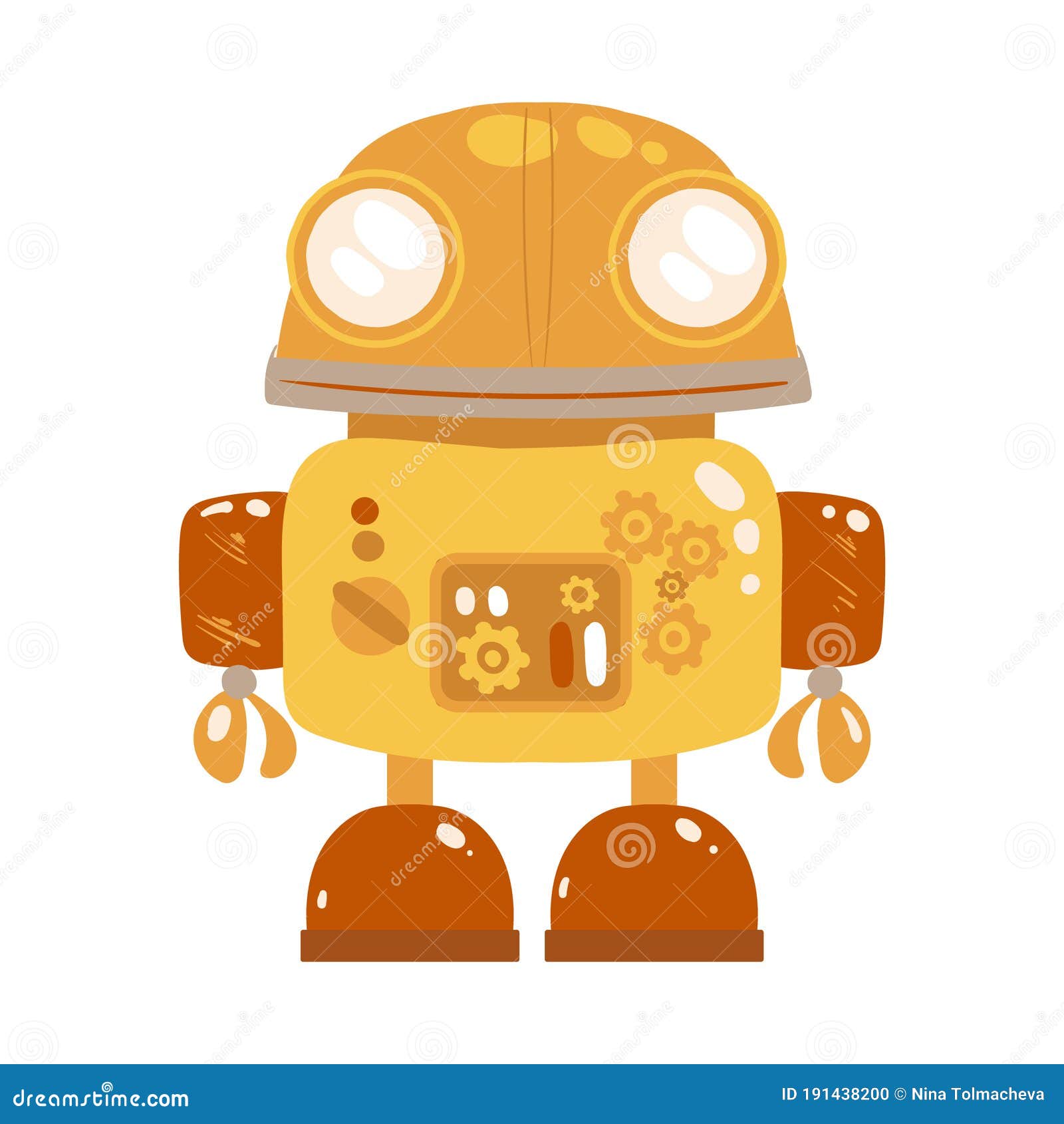Yellow Robot Vintage Toy Vector Isolated on White Stock Vector