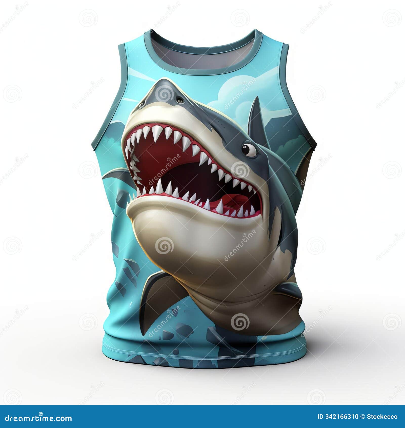 colorful 3d render cartoon shark wearing tank top fully