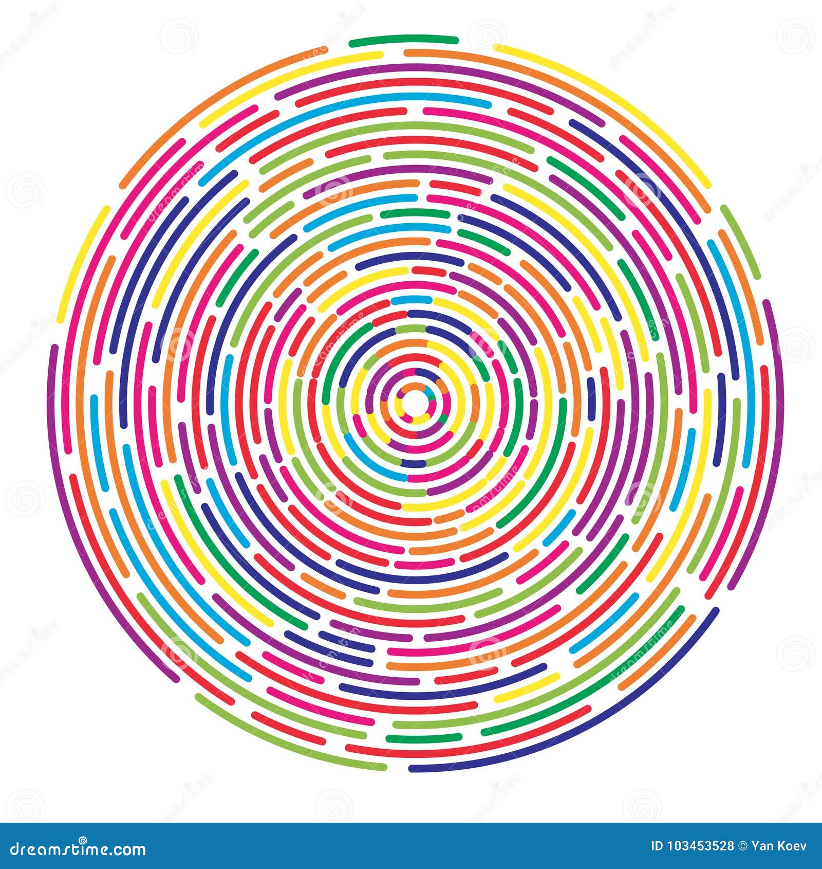 colorful dashed random concentric circles abstract background