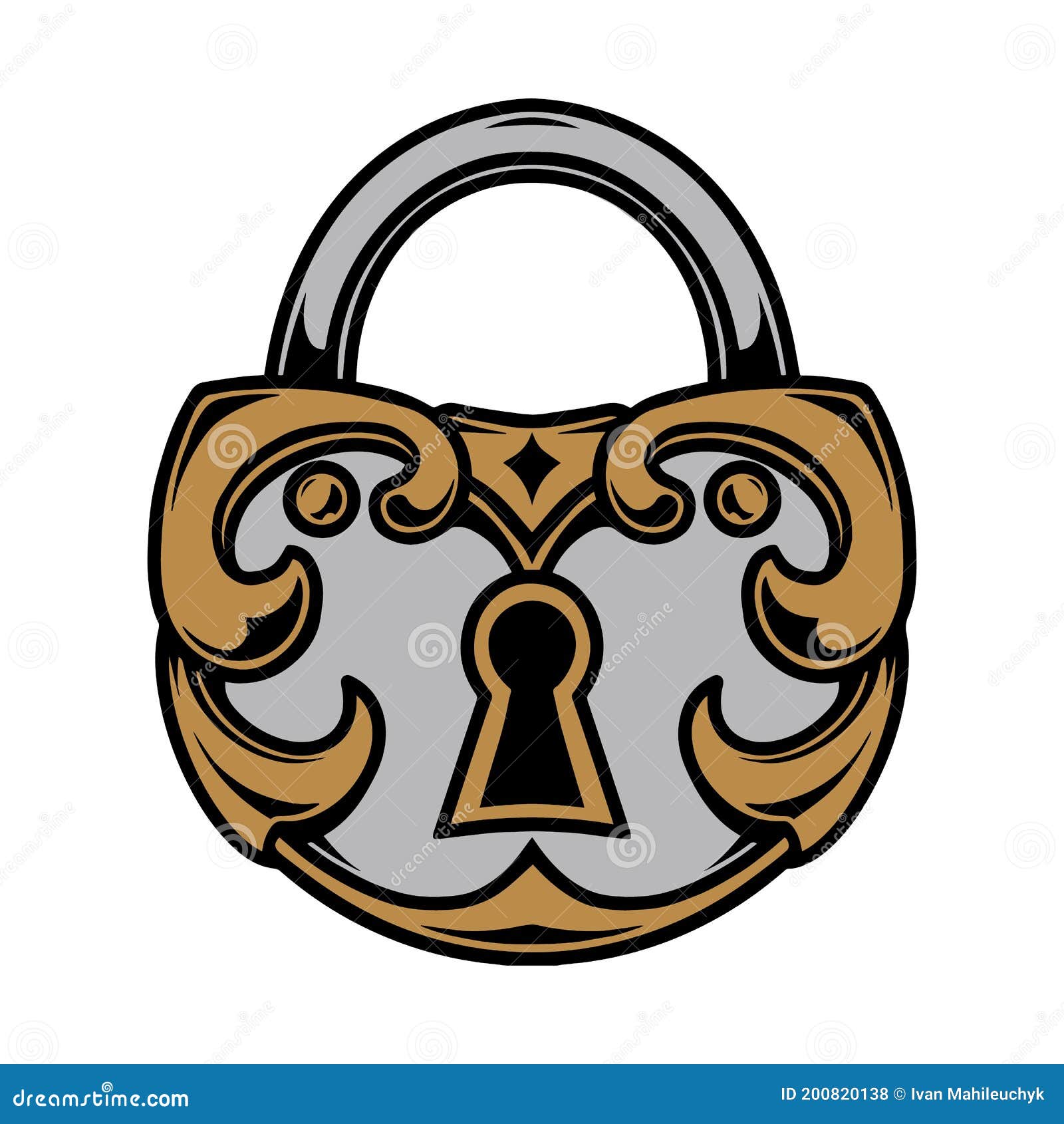 Colorful Decorative Antique Lock Template Stock Vector Illustration