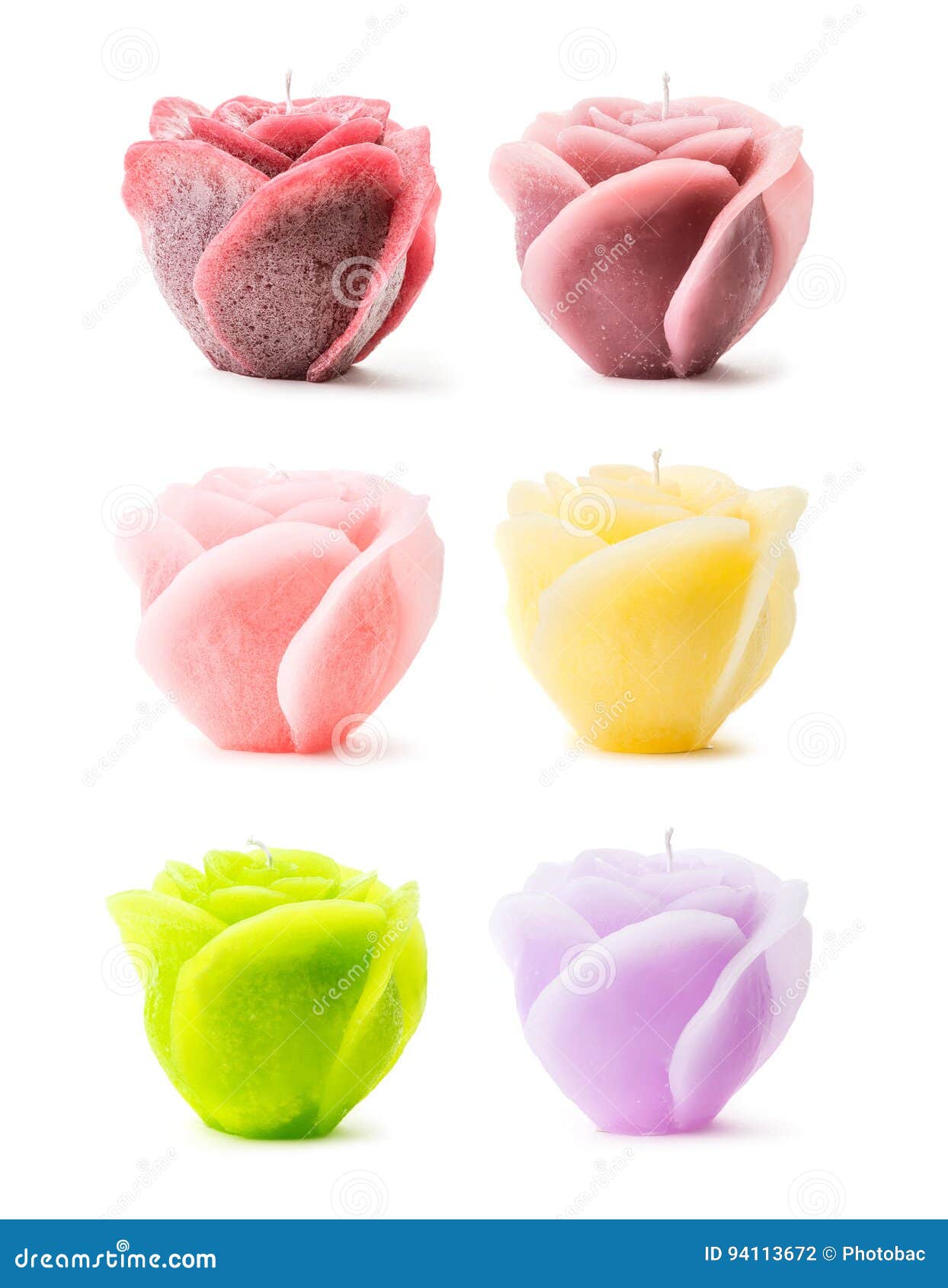 Colorful Decorative Roseshaped Candles Over White Stock Photo Image