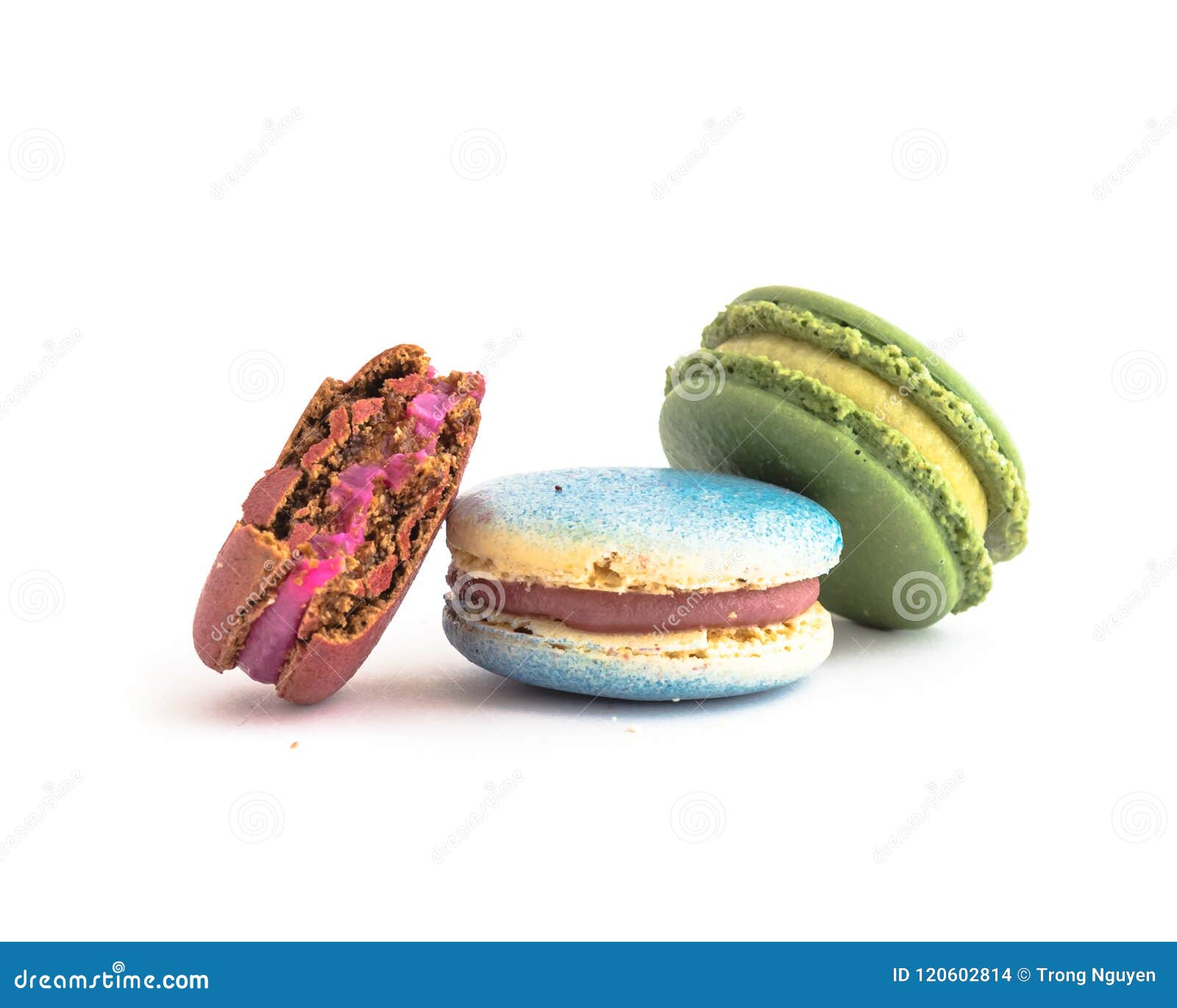 Colorful and Delicious French Macaroon and Pieces Isolated on White ...