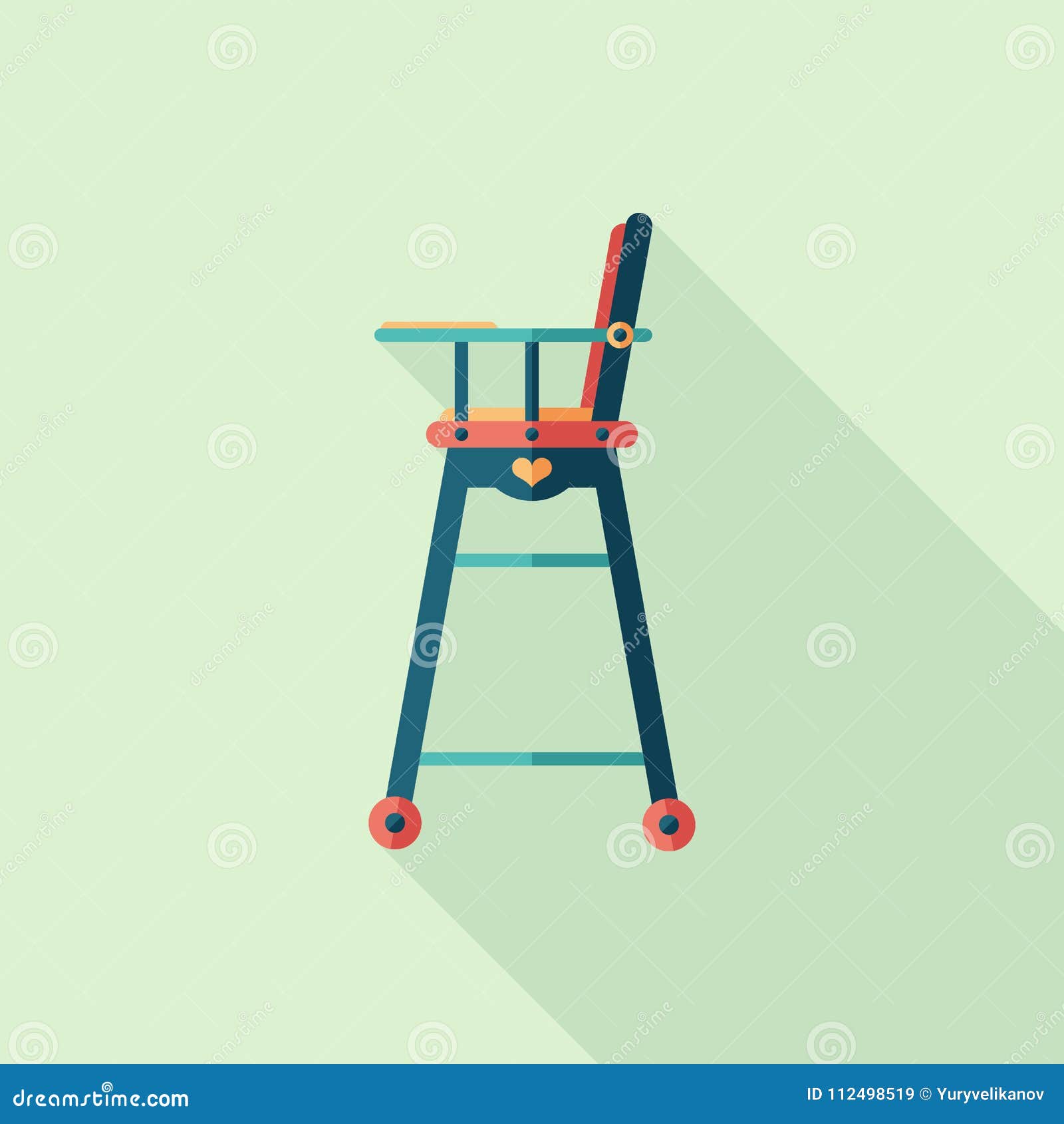 Baby High Chair Flat Square Icon with Long Shadows. Stock Vector ...