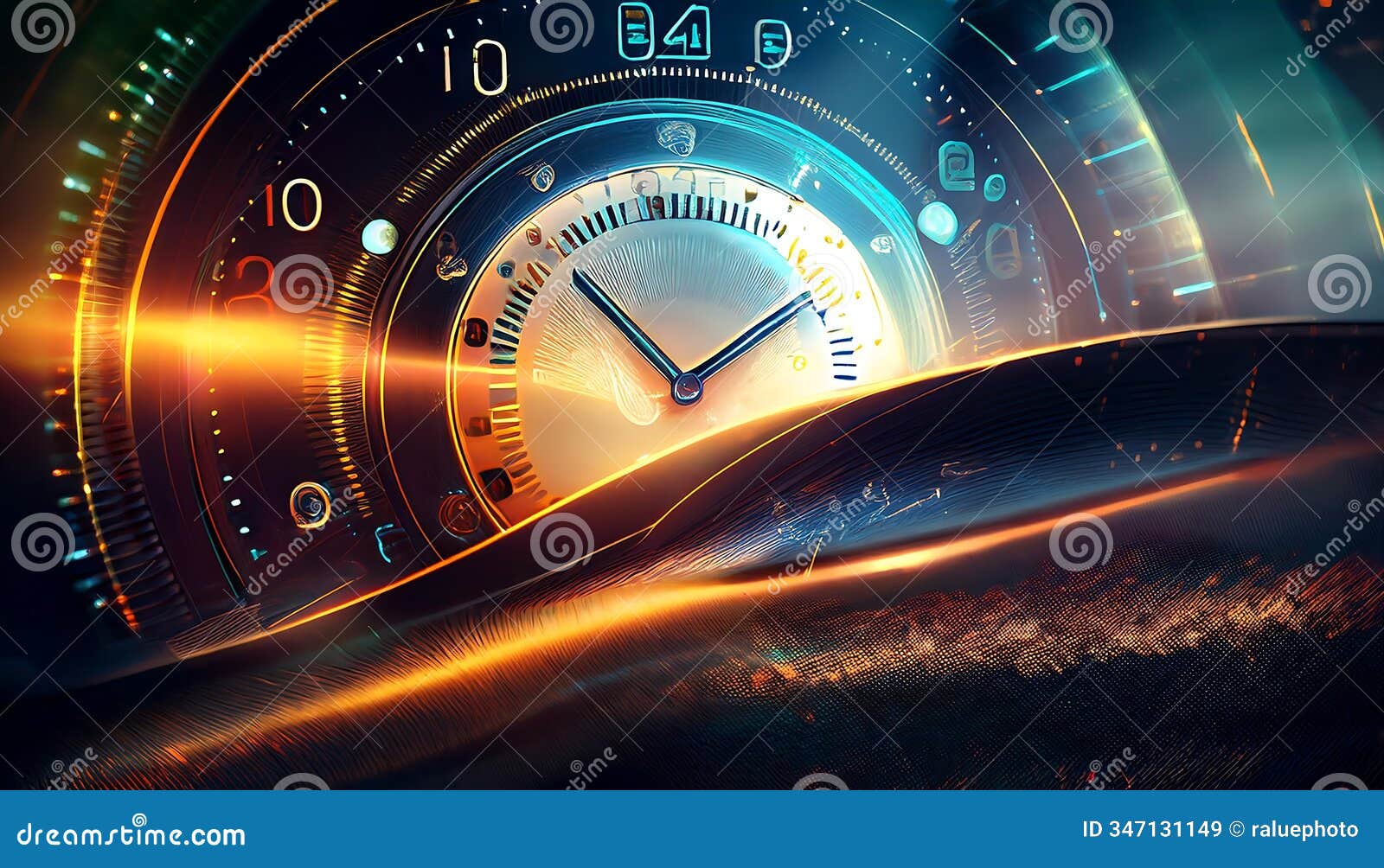 colorful digital clock with numbers and bright lights and intricate 