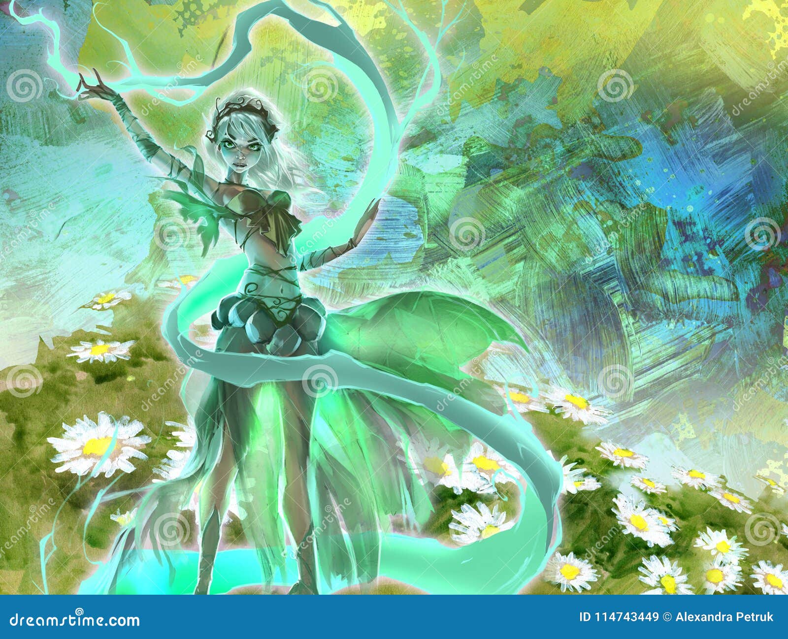 Colorful Digital Illustration an Elegant Elf Girl Perfoming Nature Magic Stock Illustration - Illustration of person, fantasy: 114743449