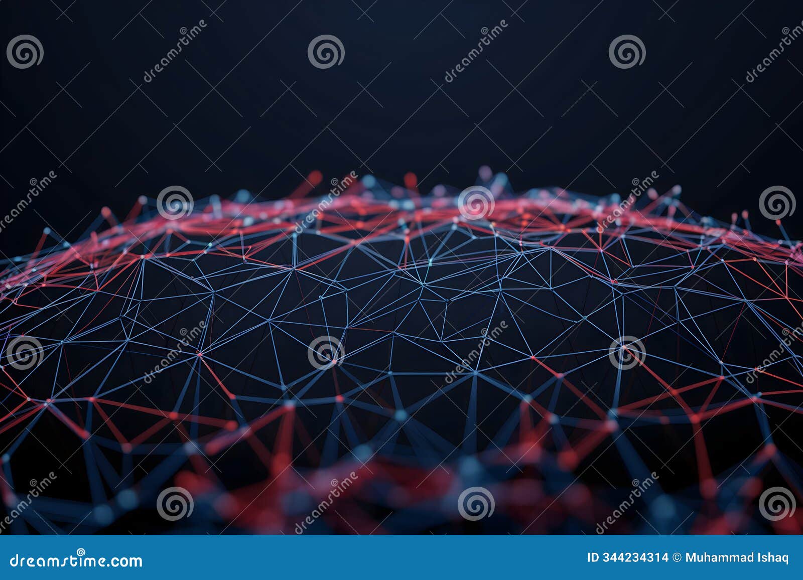 colorful digital network mesh, deep blue red hues, futuristic technology